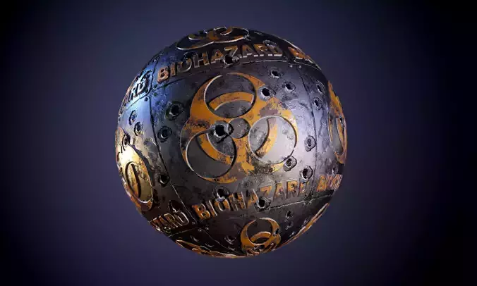 Metal biohazard Sign Sci-Fi Bullet Holes Seamless PBR Texture