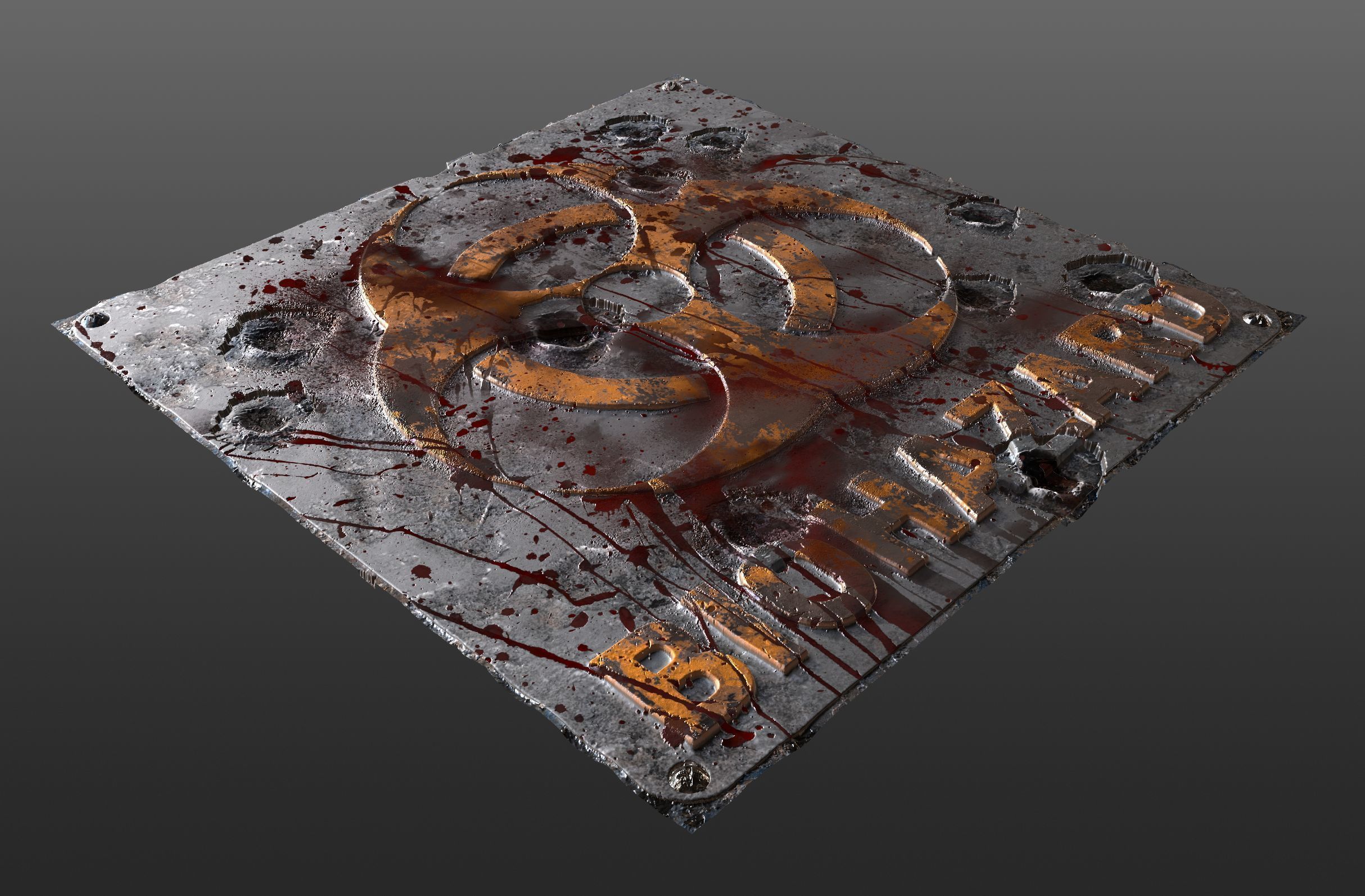 Metal Hazard Sign Bloody Bullet Holes Seamless PBR Texture Texture_1