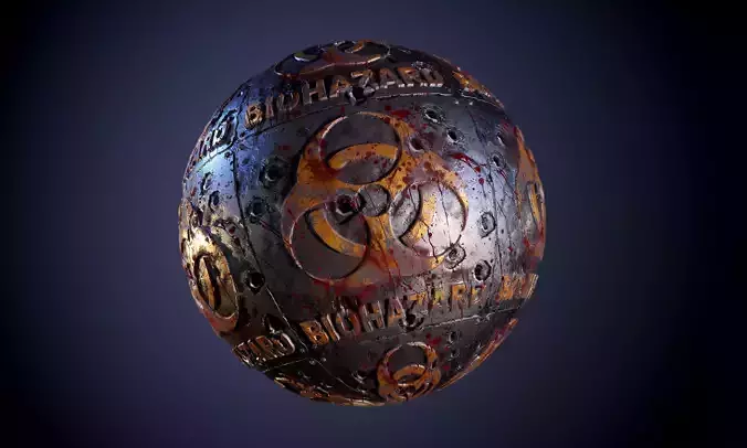 Metal Hazard Sign Bloody Bullet Holes Seamless PBR Texture