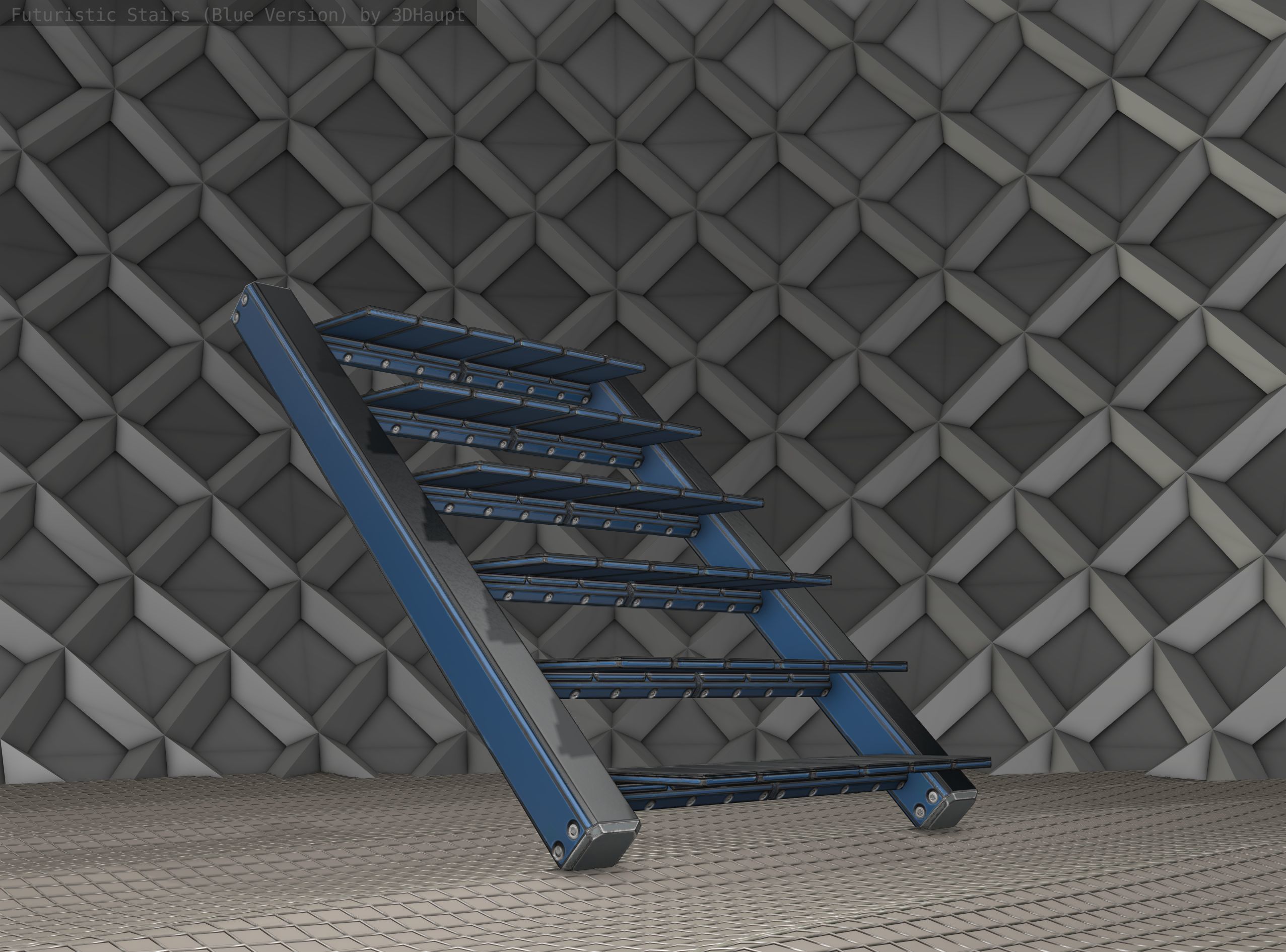 Sci-Fi Stairs - 15 - Blue Version  Low-poly 3D model_21