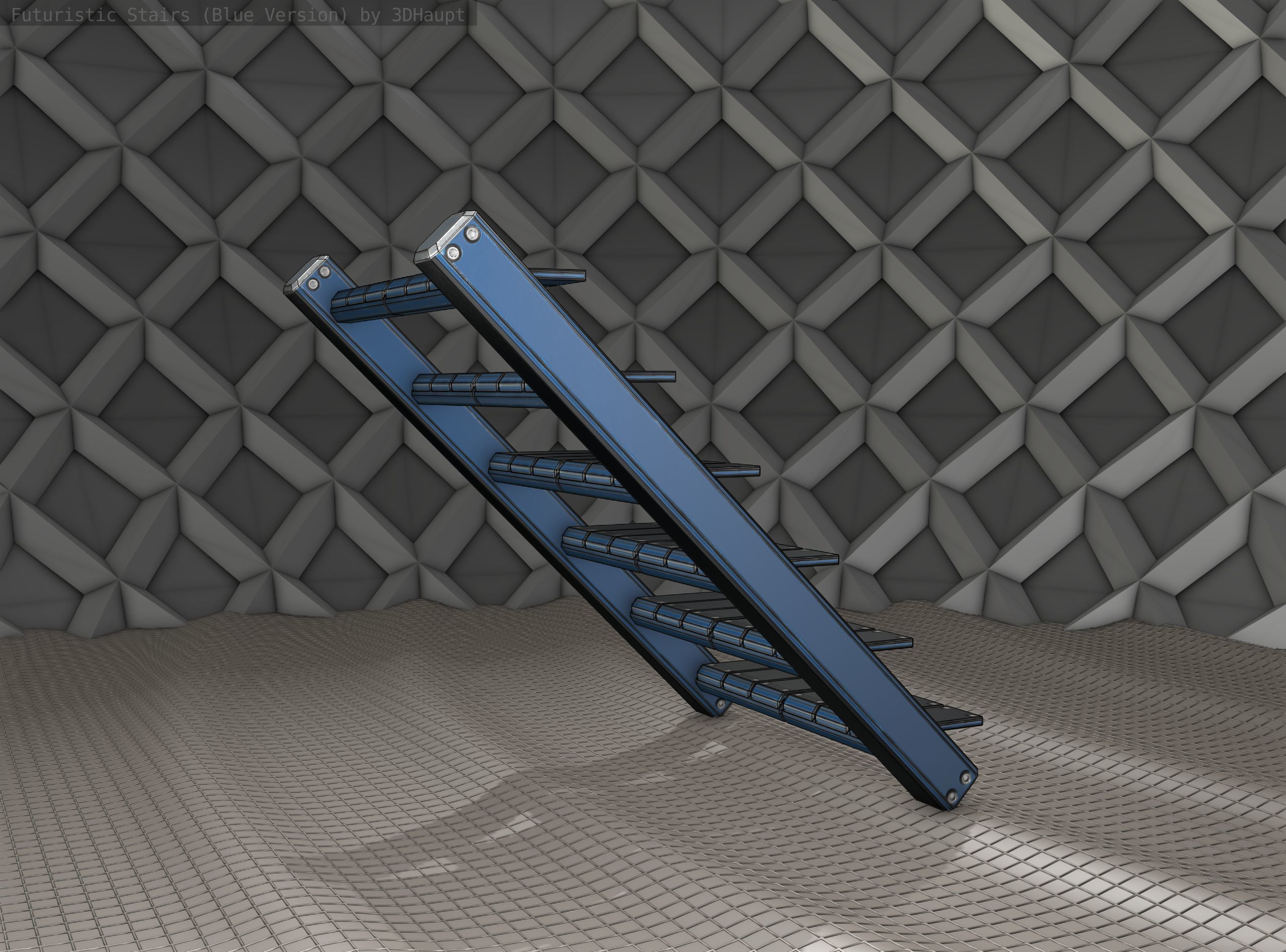 Sci-Fi Stairs - 15 - Blue Version  Low-poly 3D model_11