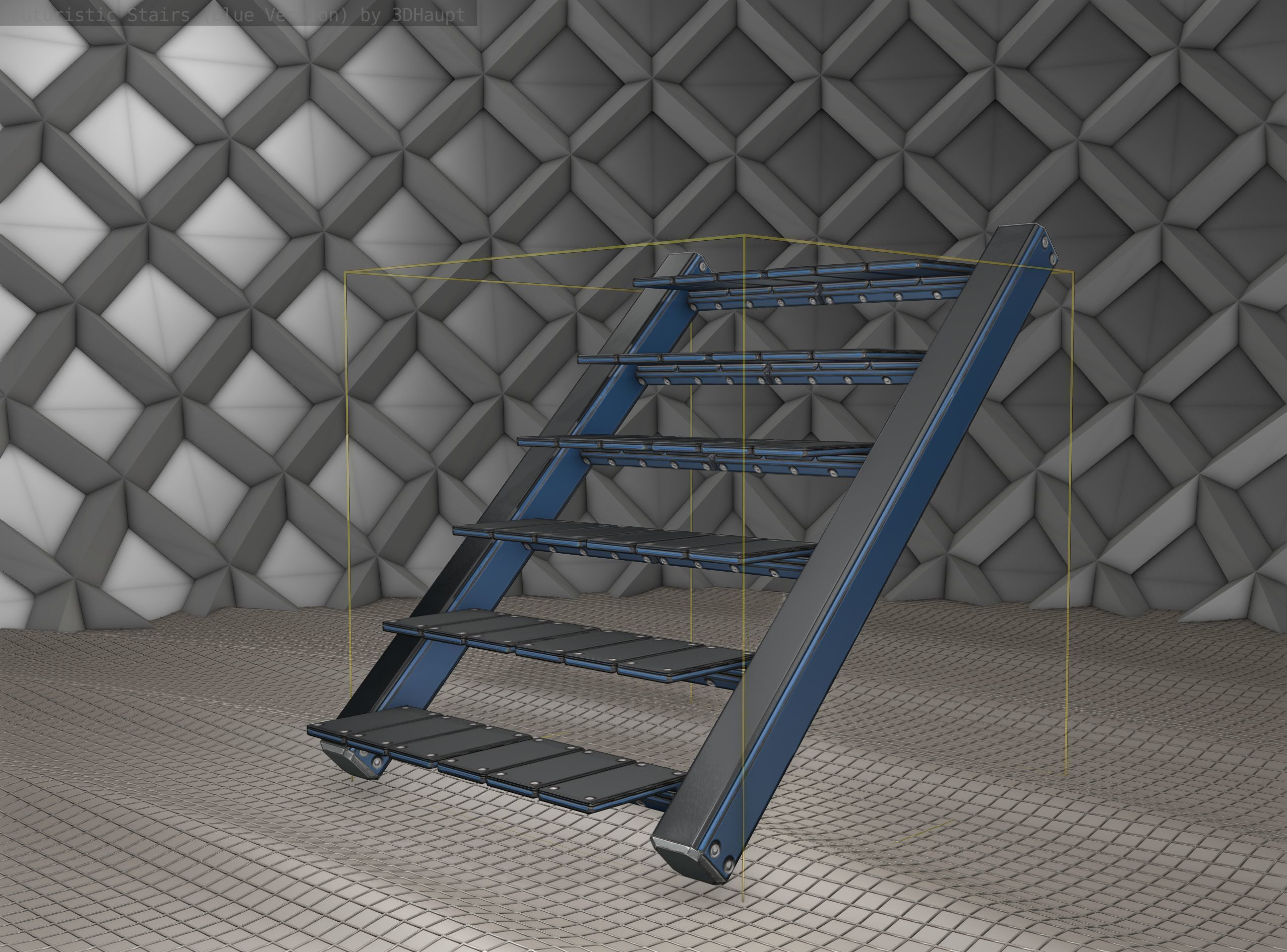 Sci-Fi Stairs - 15 - Blue Version  Low-poly 3D model_8