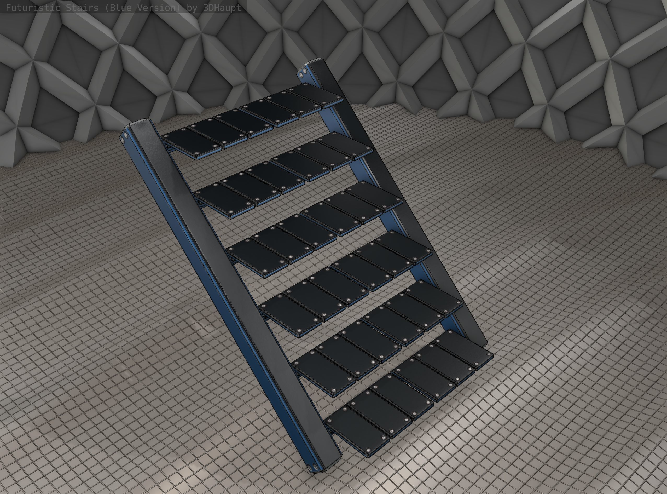 Sci-Fi Stairs - 15 - Blue Version  Low-poly 3D model_5
