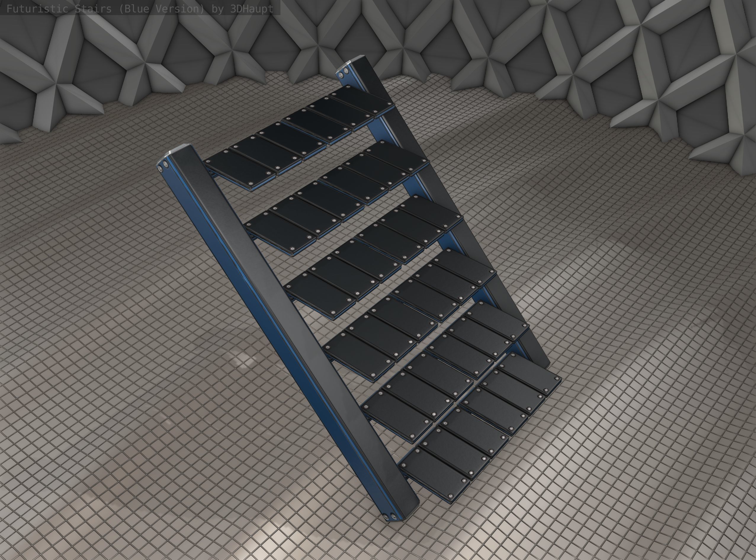 Sci-Fi Stairs - 15 - Blue Version  Low-poly 3D model_19