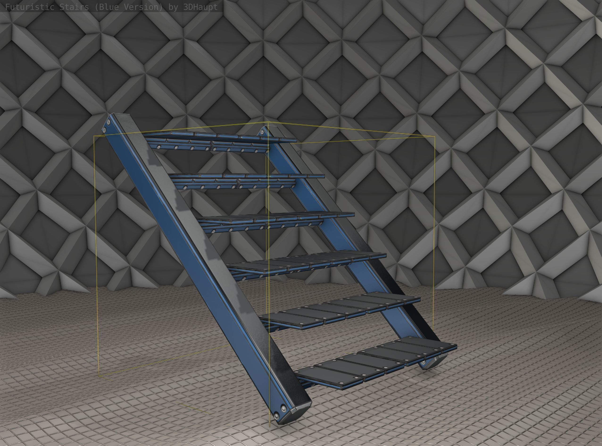 Sci-Fi Stairs - 15 - Blue Version  Low-poly 3D model_12