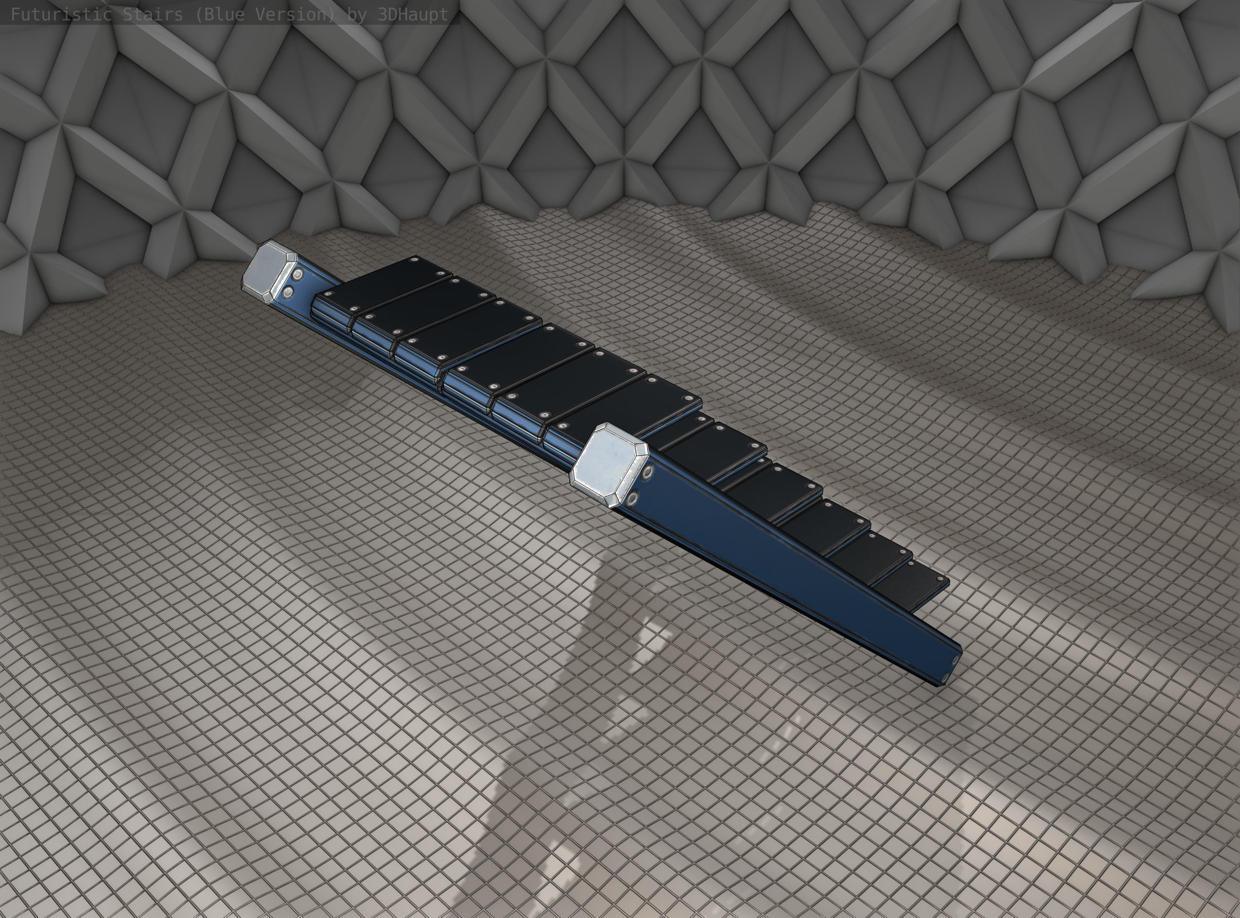 Sci-Fi Stairs - 15 - Blue Version  Low-poly 3D model_3