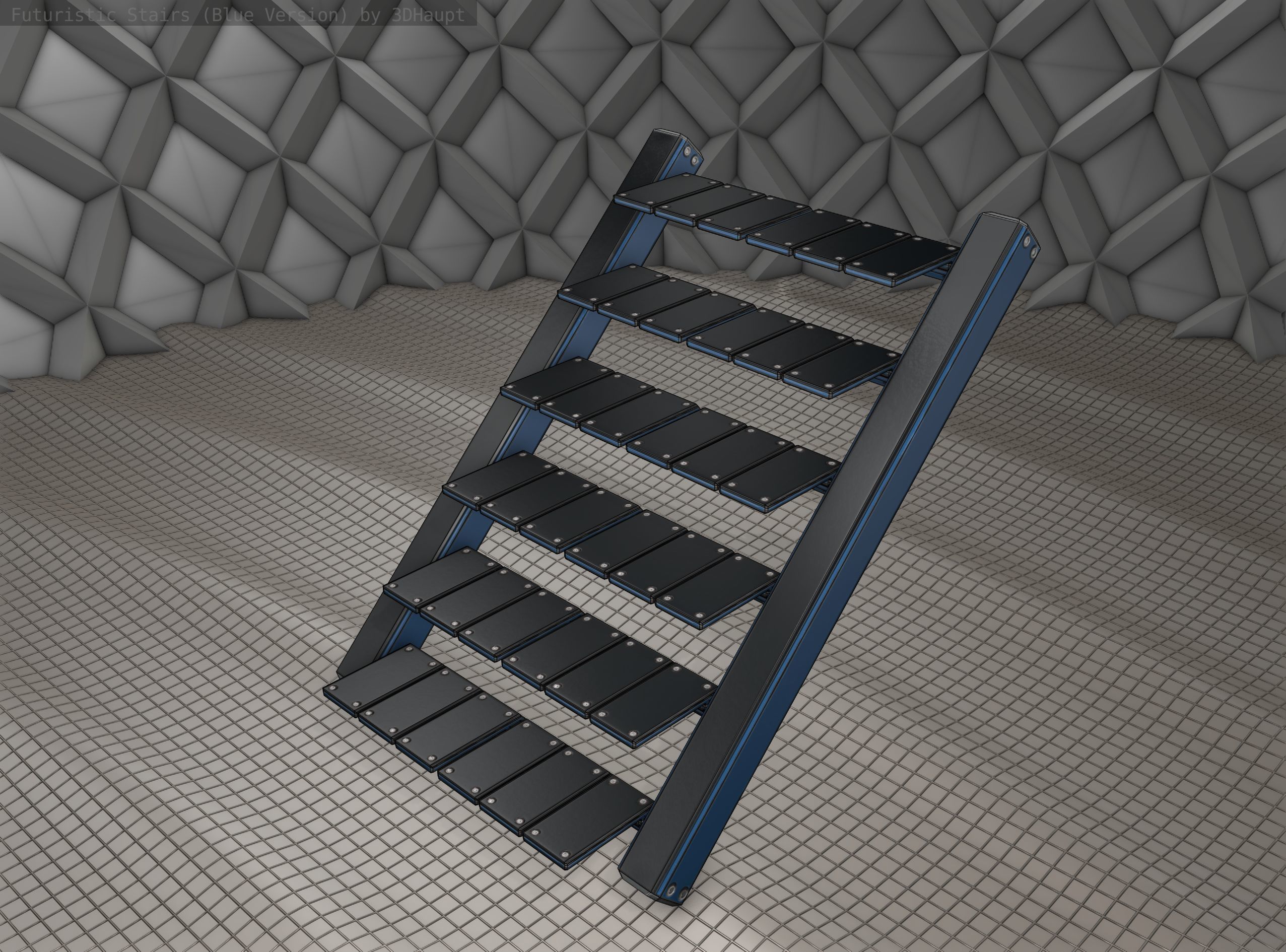Sci-Fi Stairs - 15 - Blue Version  Low-poly 3D model_7