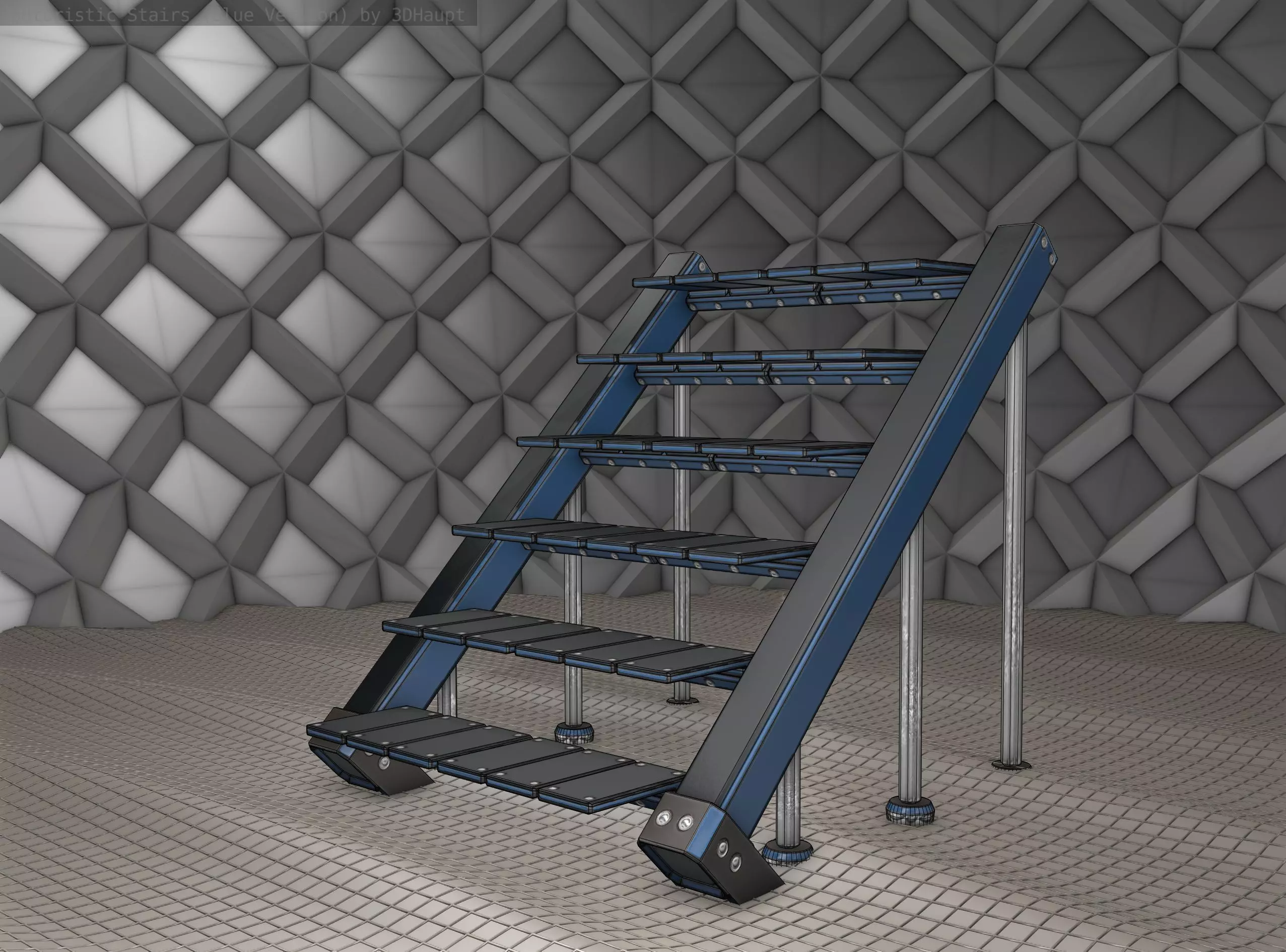 Sci-Fi Stairs - 16 - Blue Version Low-poly 3D model
