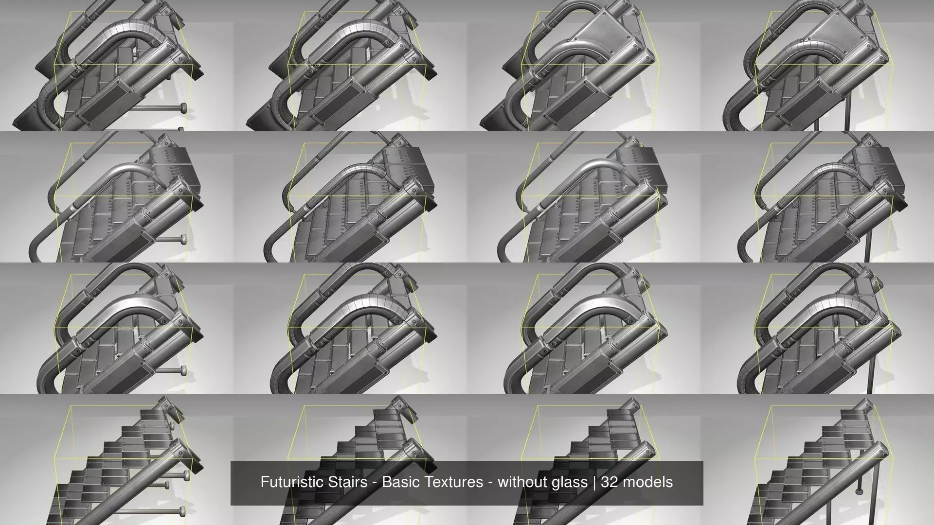 Futuristic Stairs - Basic Textures - without glass 3D Model Collection_0