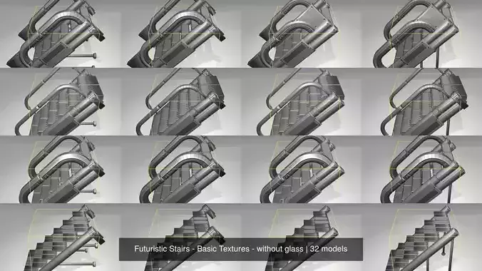 Futuristic Stairs - Basic Textures - without glass 3D Model Collection