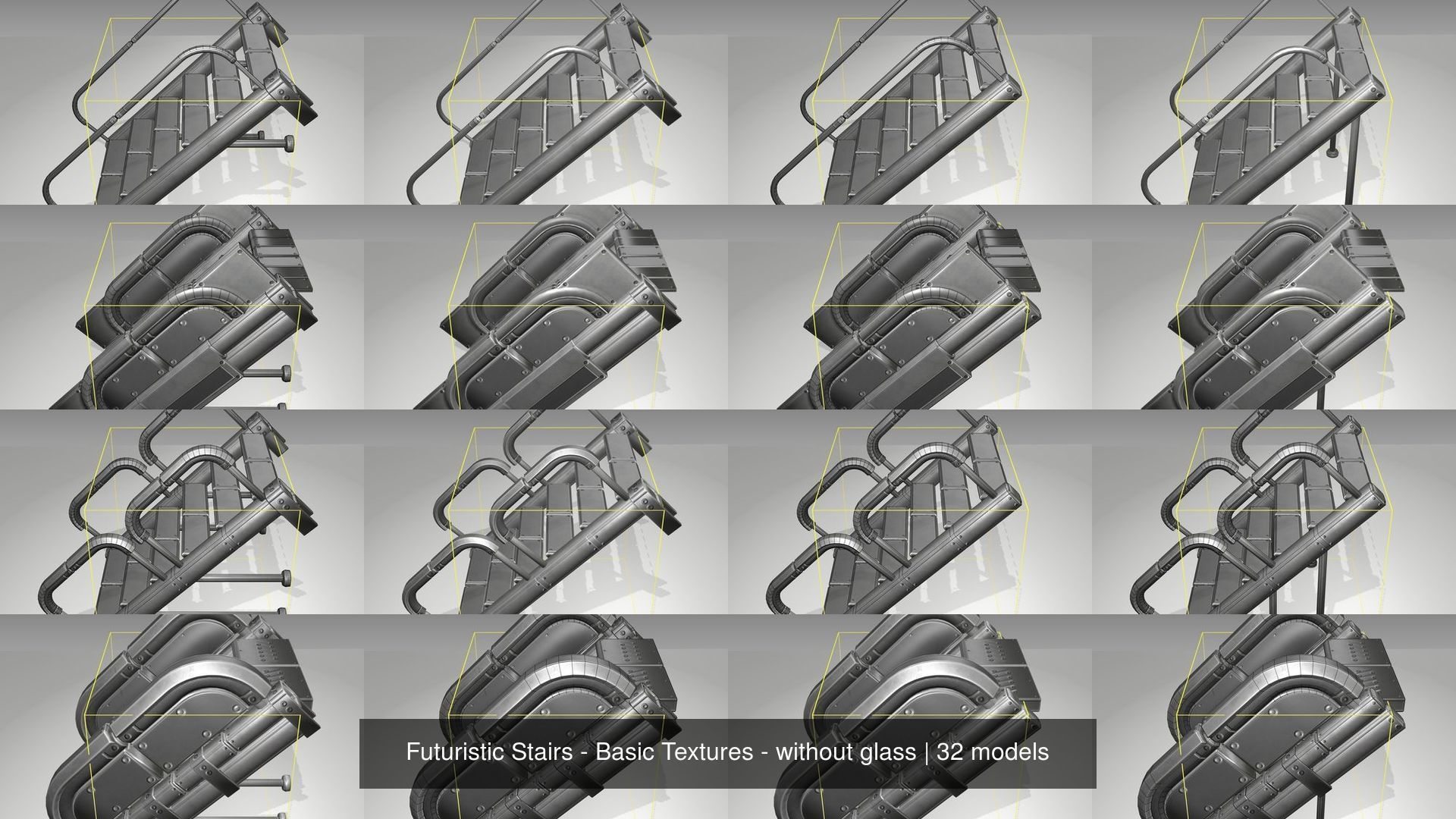 Futuristic Stairs - Basic Textures - without glass 3D Model Collection_2