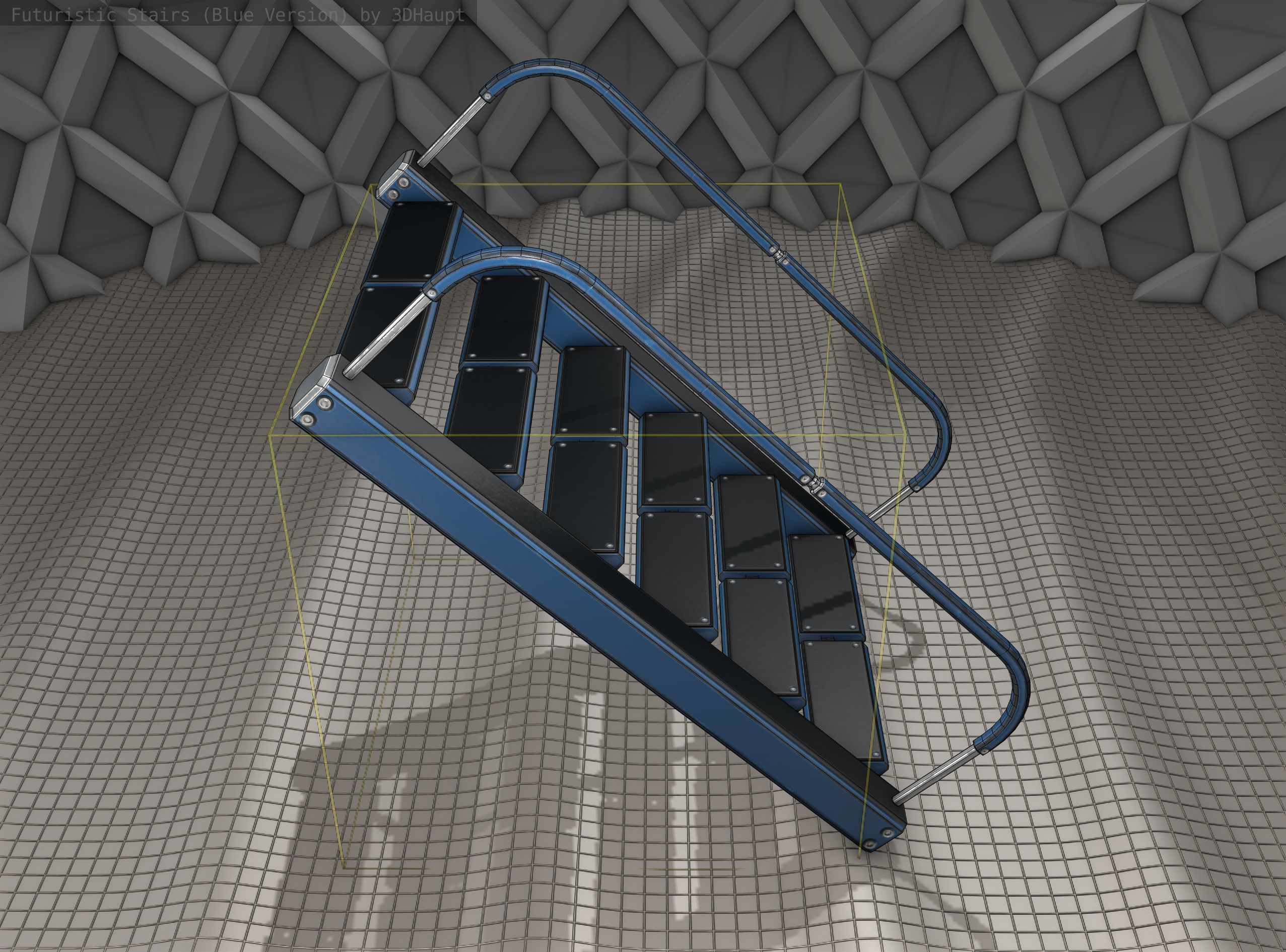 Sci-Fi Stairs - 12- Blue Version Low-poly 3D model_4
