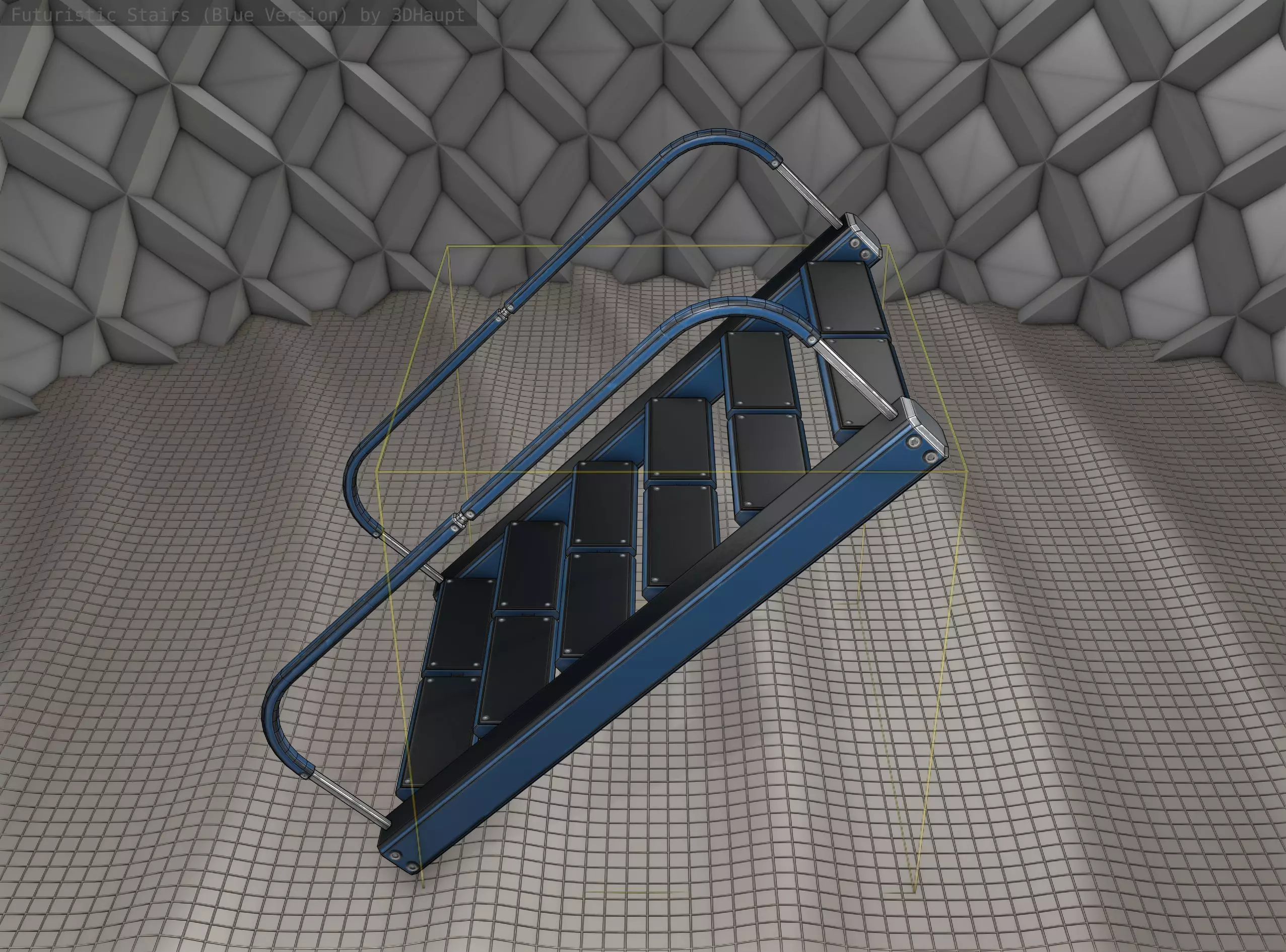 Sci-Fi Stairs - 12- Blue Version Low-poly 3D model_0
