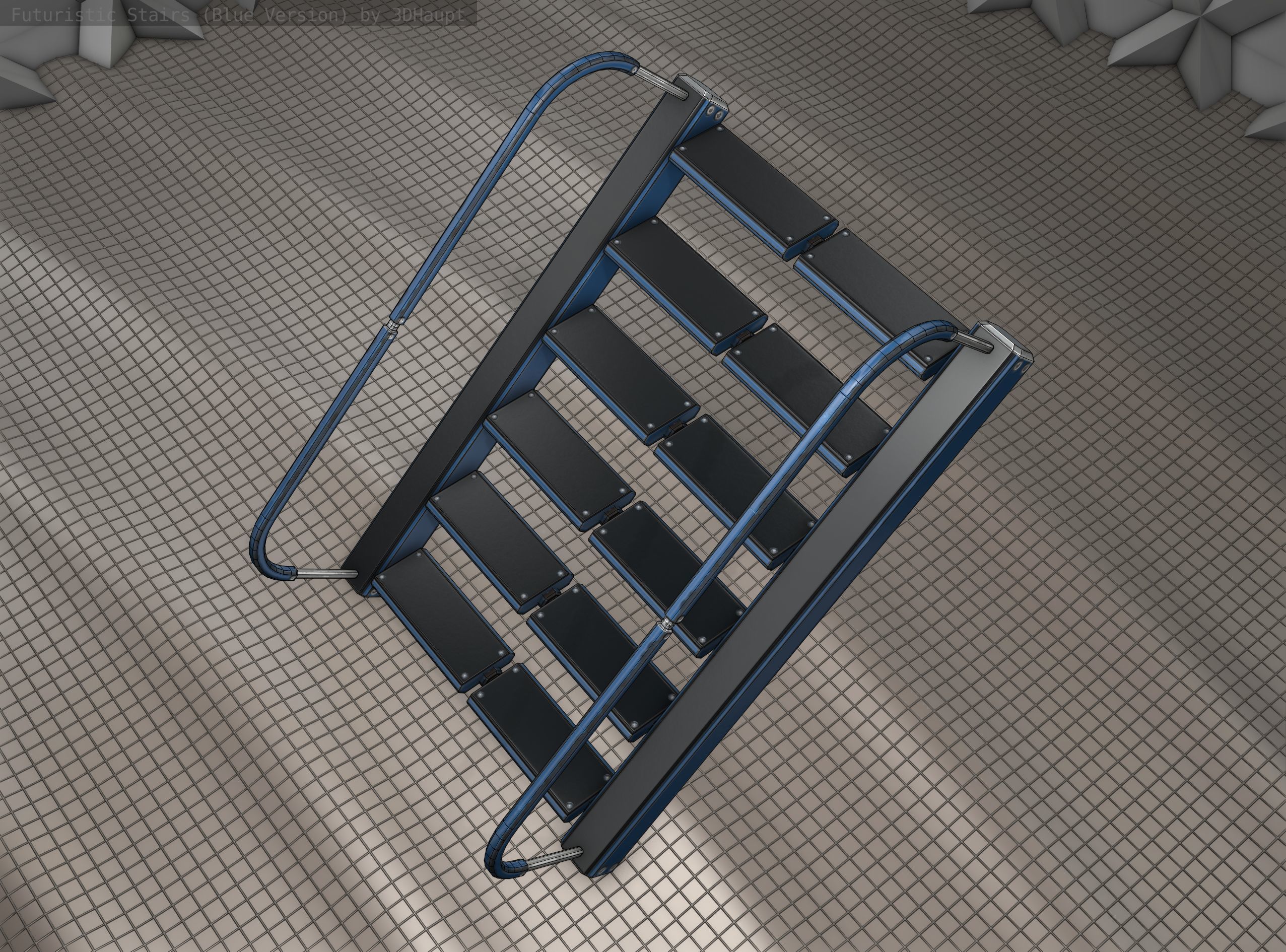 Sci-Fi Stairs - 12- Blue Version Low-poly 3D model_15