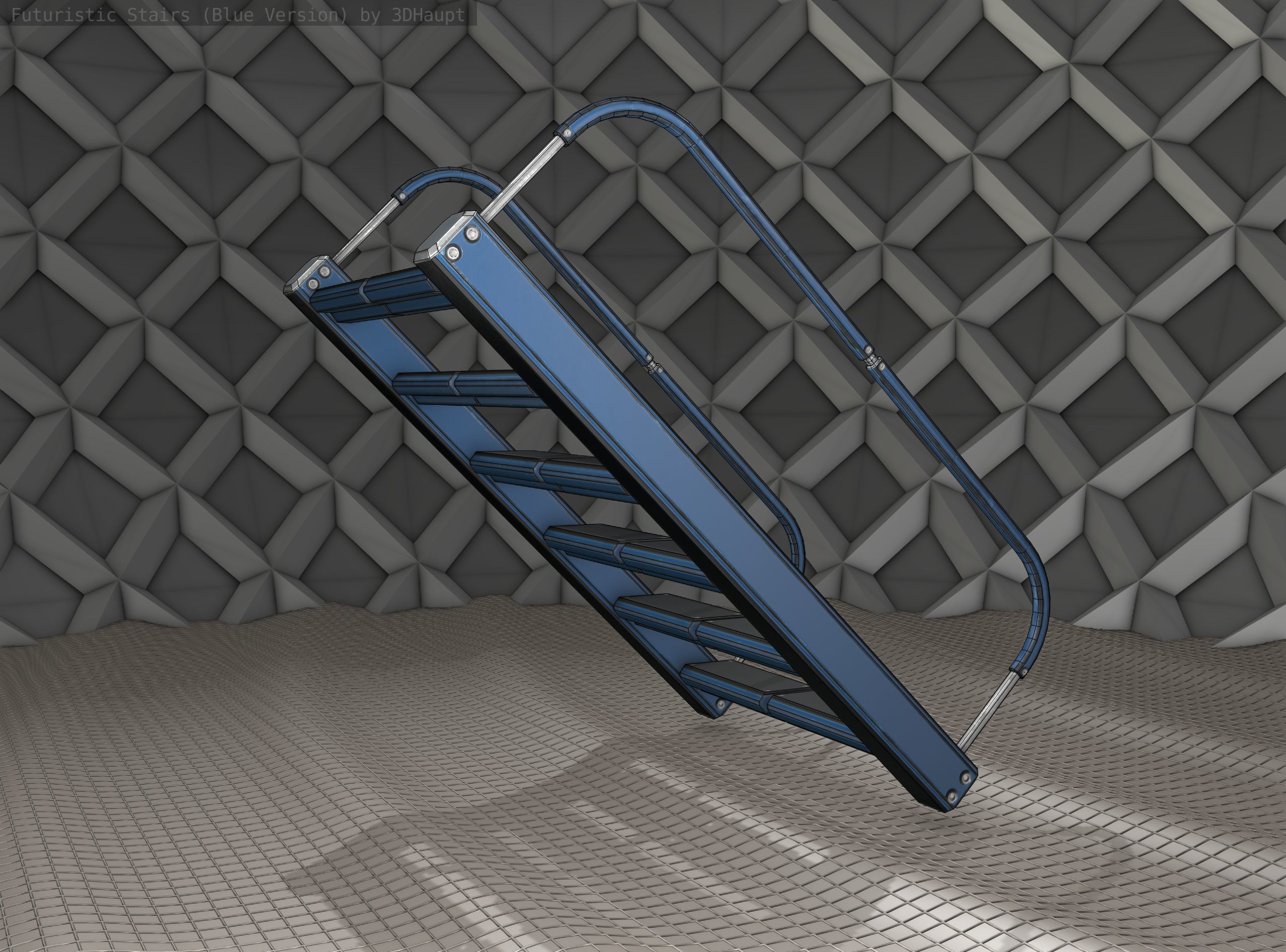 Sci-Fi Stairs - 12- Blue Version Low-poly 3D model_11