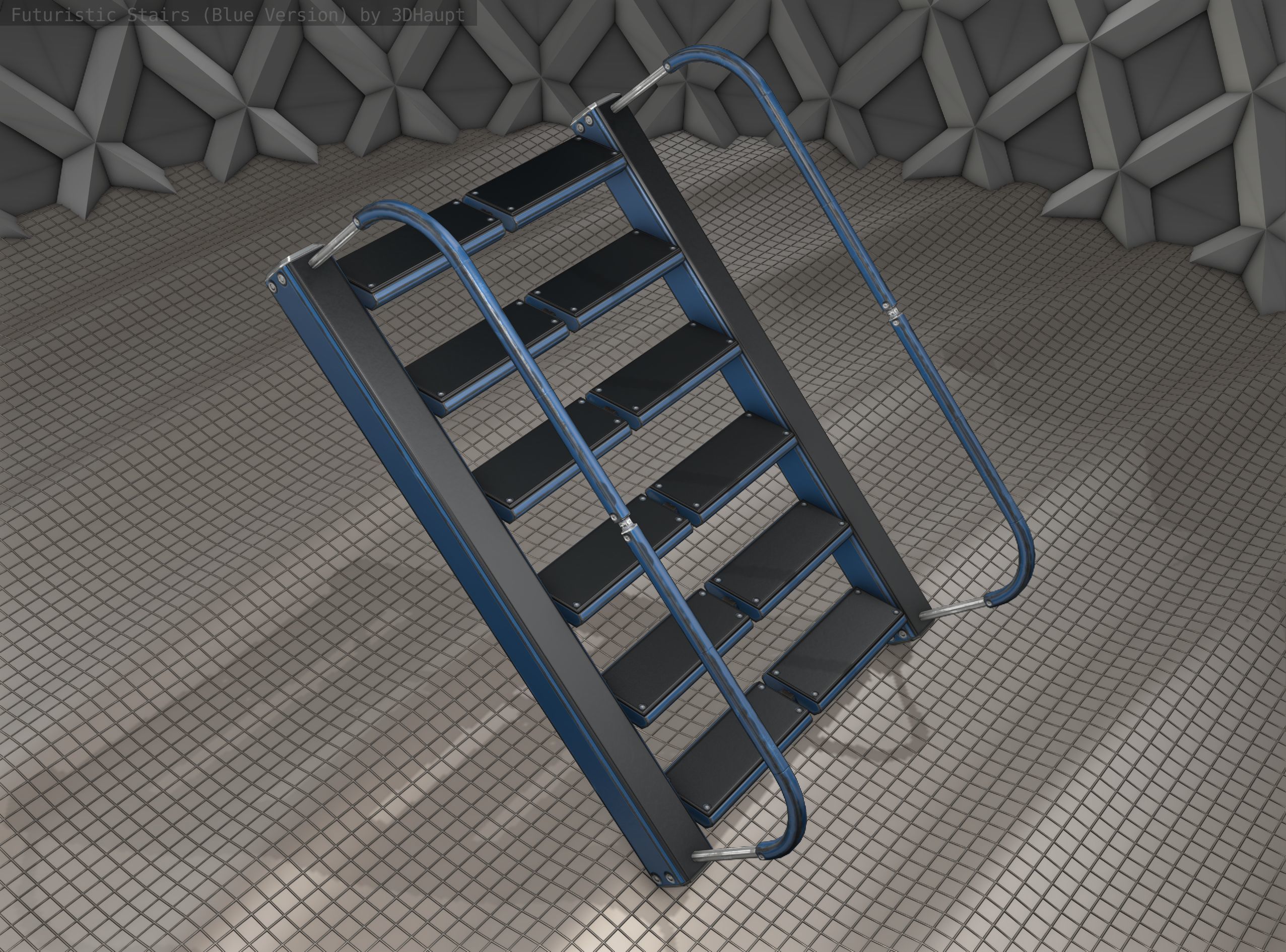 Sci-Fi Stairs - 12- Blue Version Low-poly 3D model_19