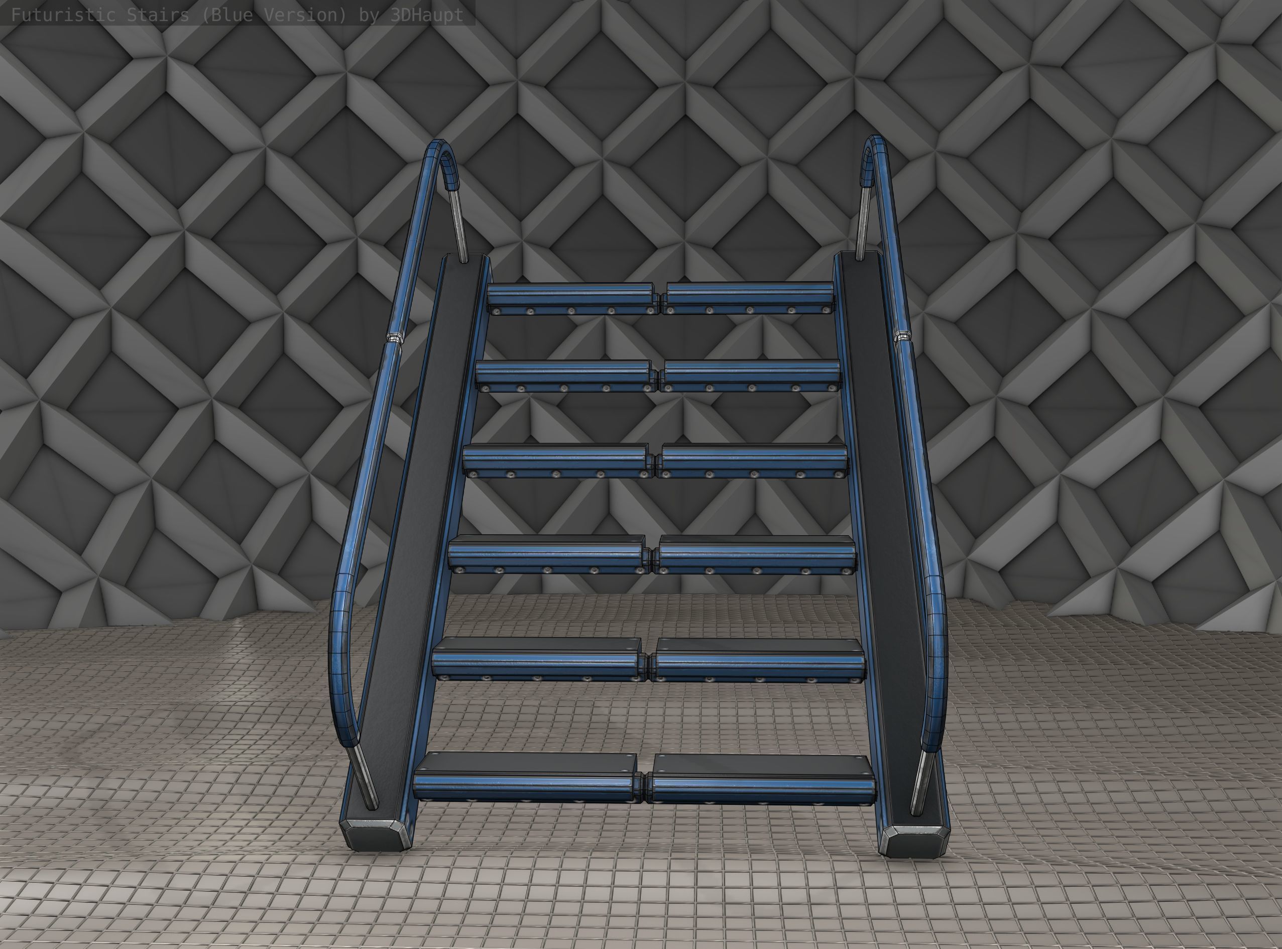 Sci-Fi Stairs - 12- Blue Version Low-poly 3D model_13
