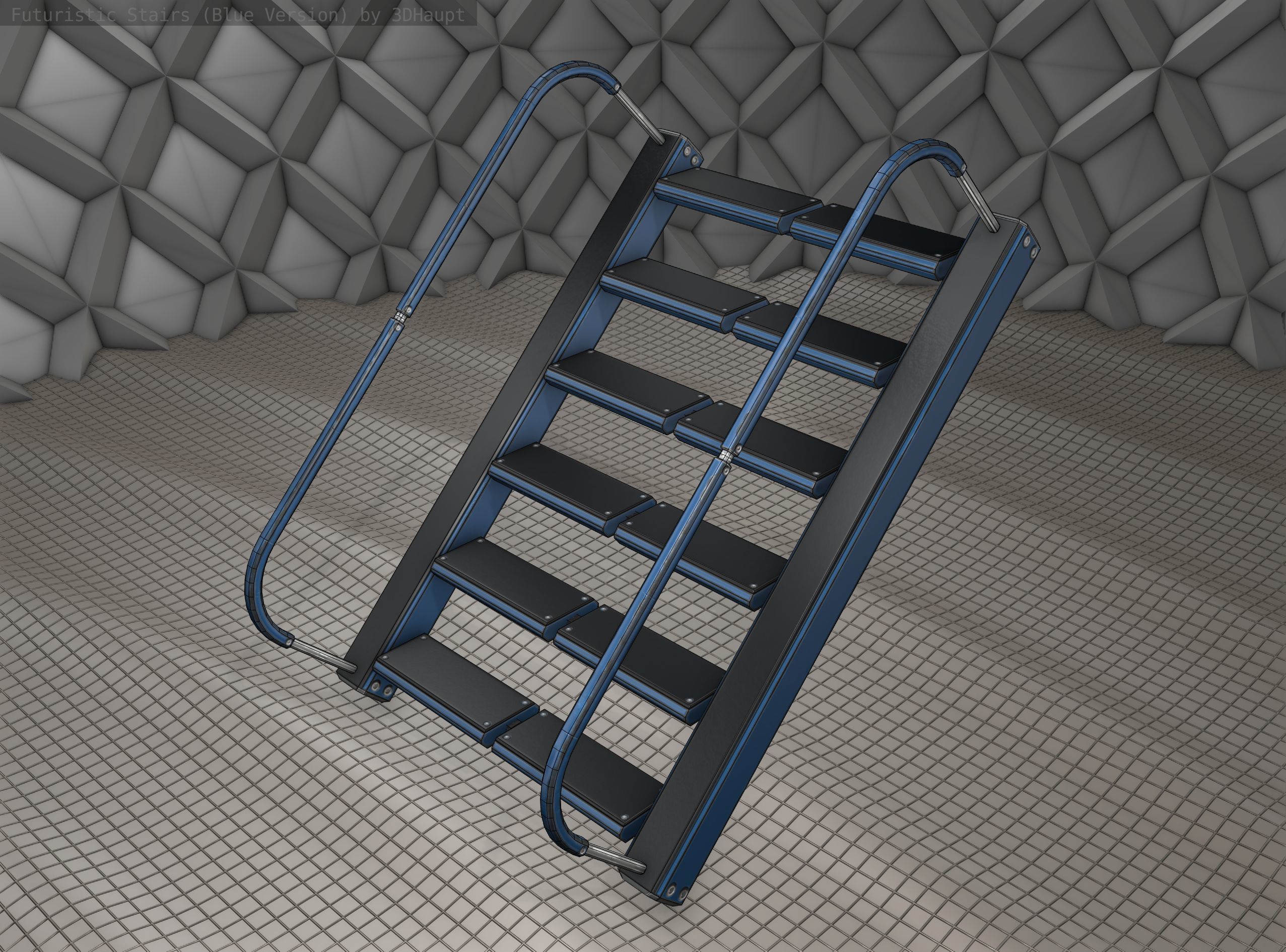 Sci-Fi Stairs - 12- Blue Version Low-poly 3D model_7