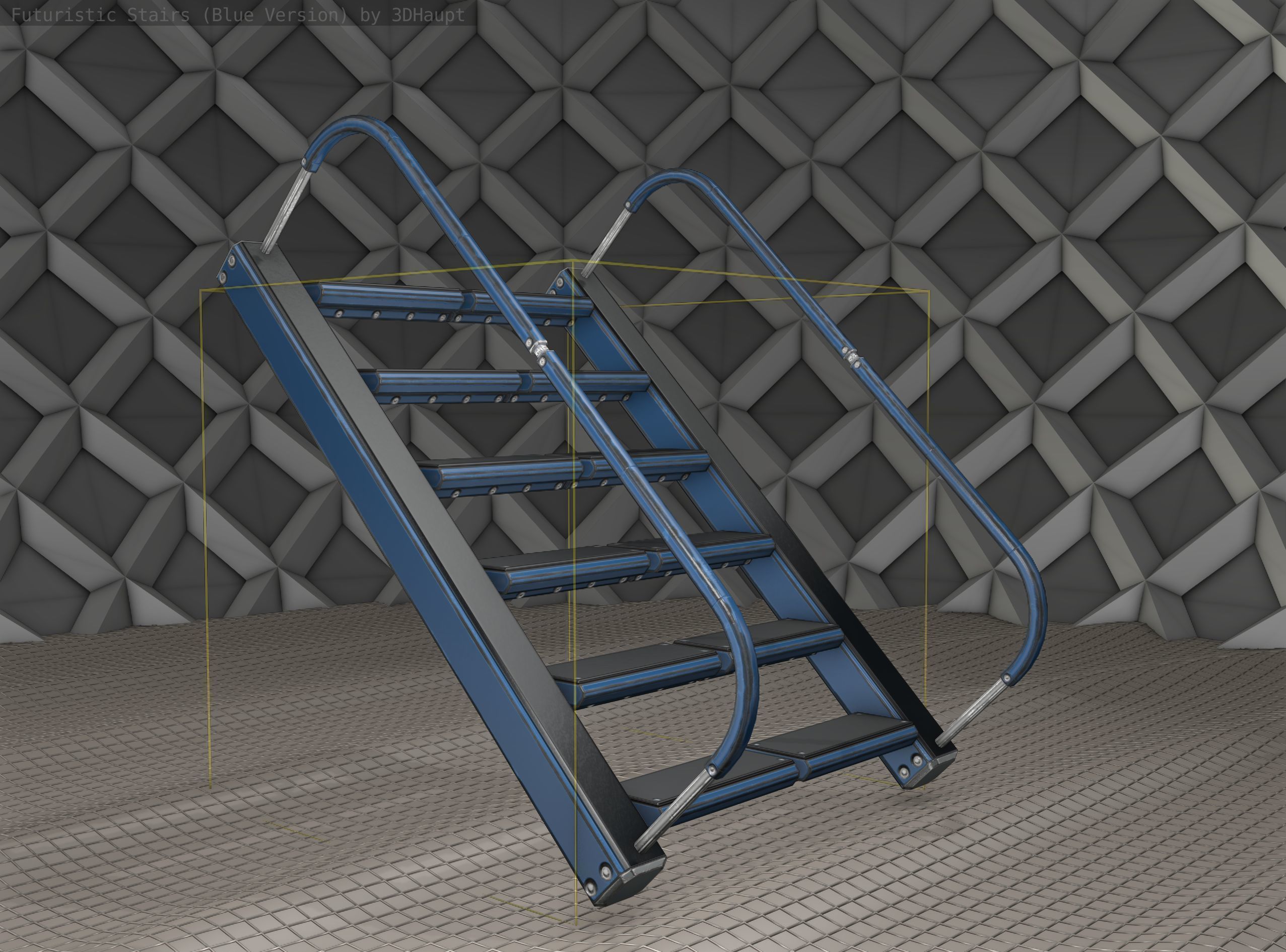 Sci-Fi Stairs - 12- Blue Version Low-poly 3D model_12