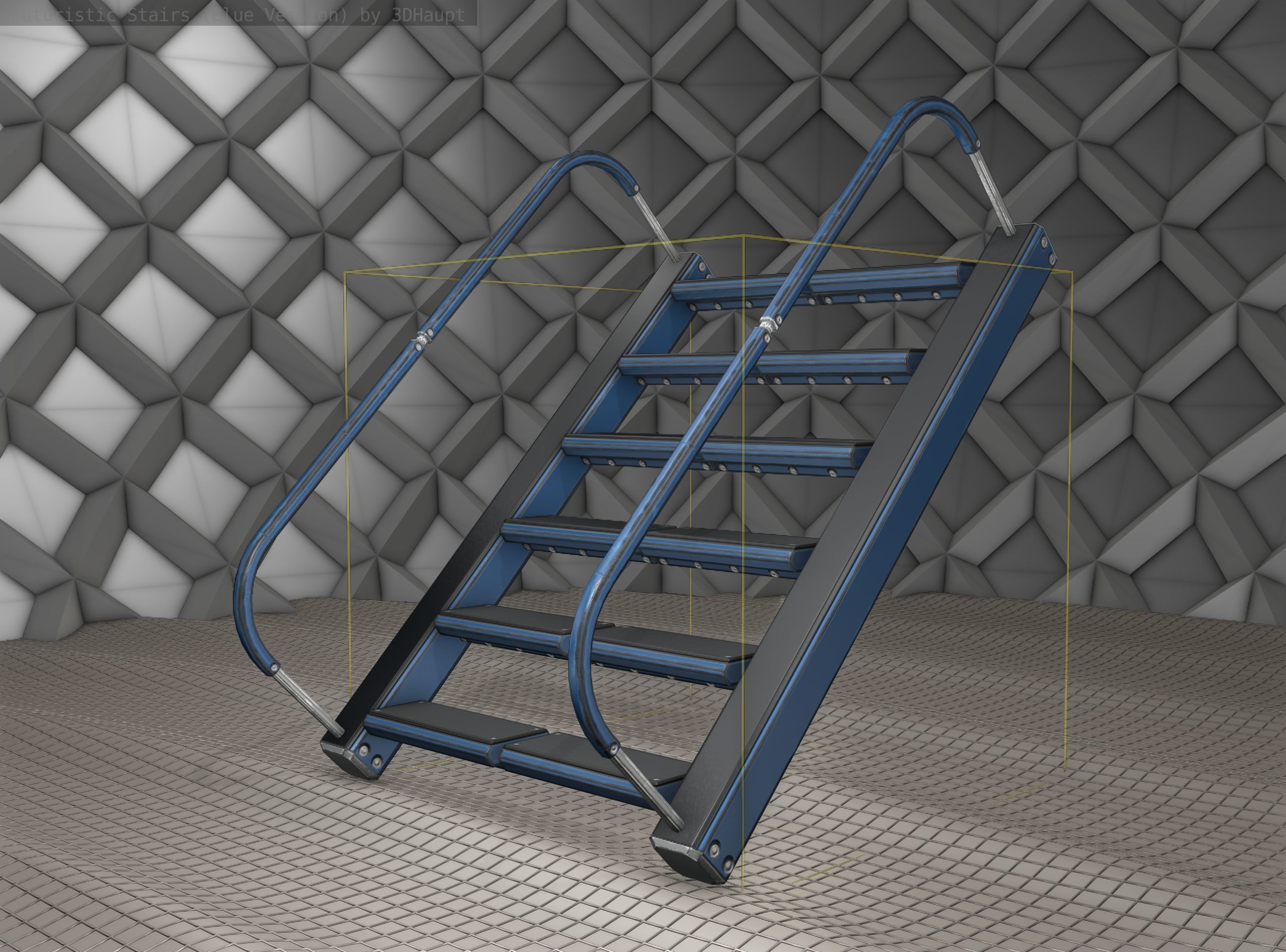 Sci-Fi Stairs - 12- Blue Version Low-poly 3D model_8