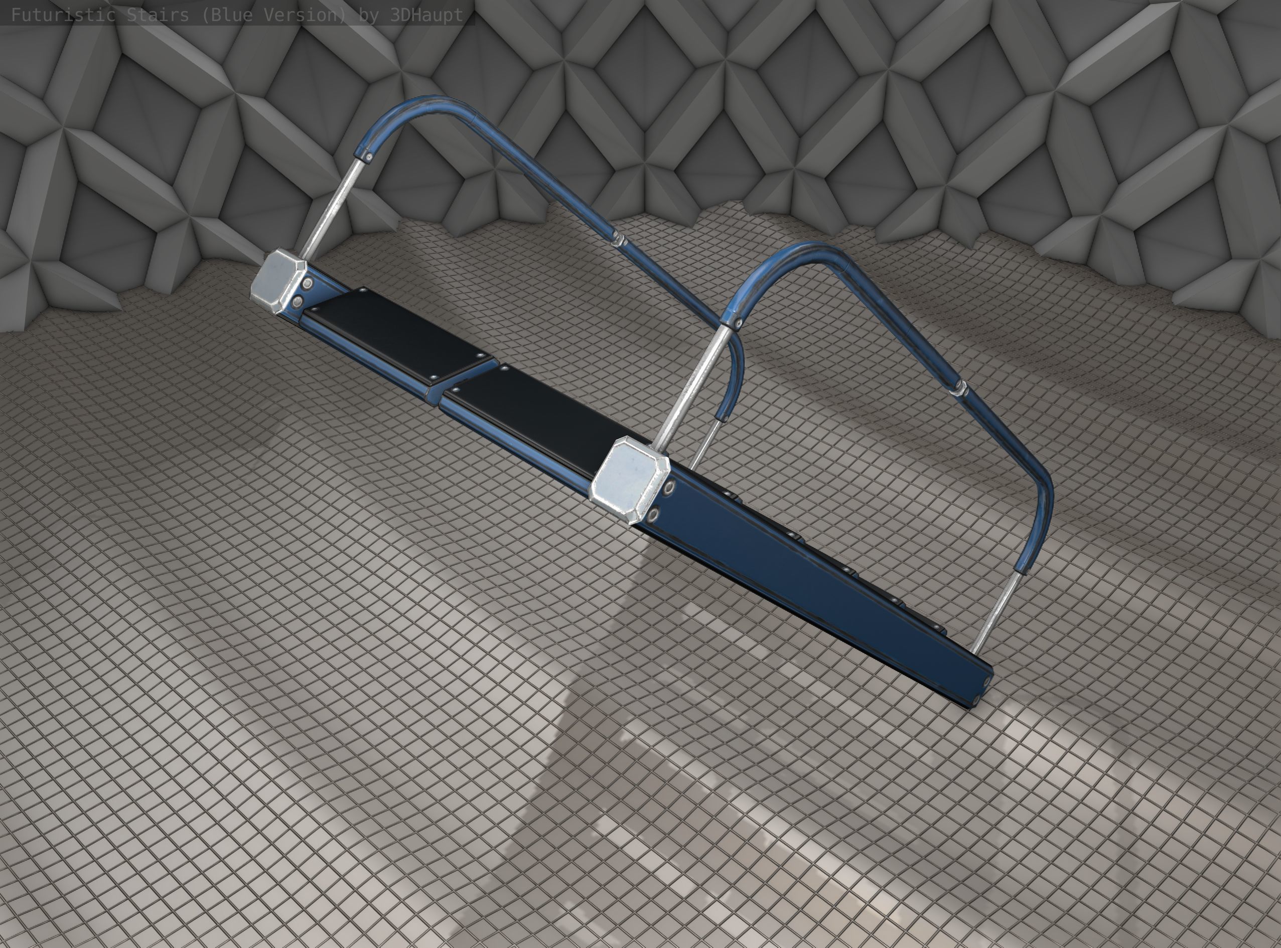 Sci-Fi Stairs - 12- Blue Version Low-poly 3D model_3