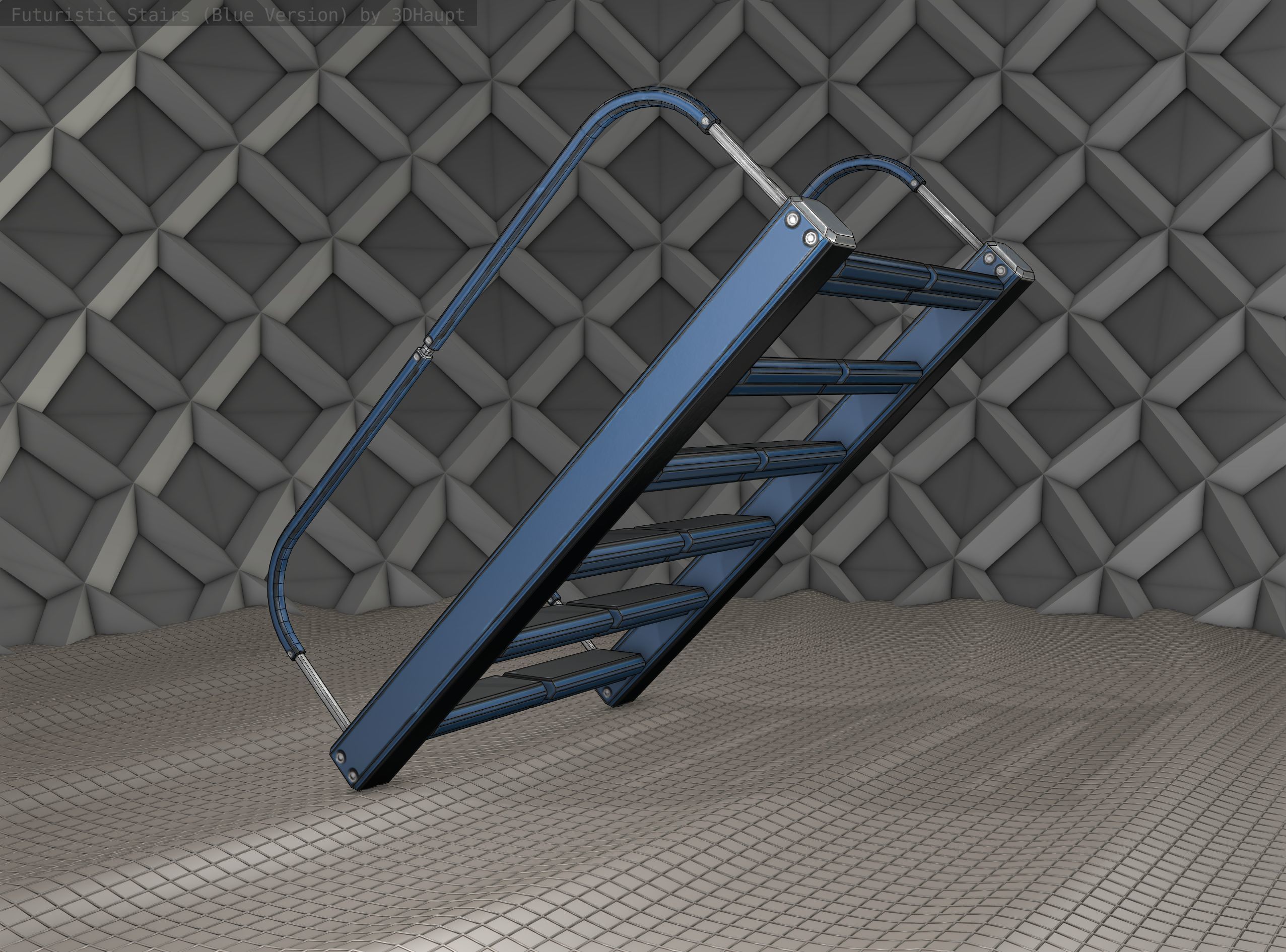 Sci-Fi Stairs - 12- Blue Version Low-poly 3D model_9