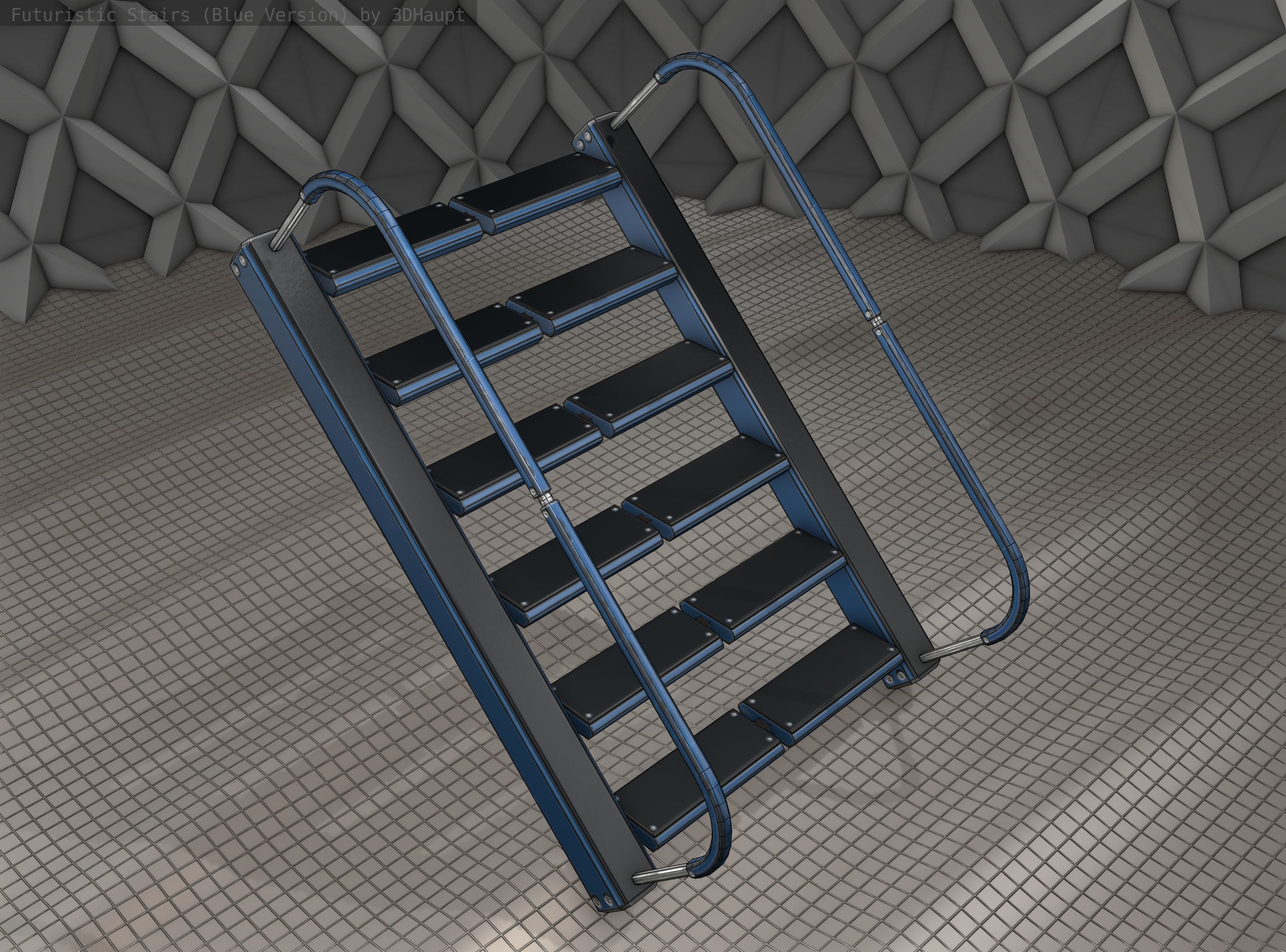 Sci-Fi Stairs - 12- Blue Version Low-poly 3D model_5
