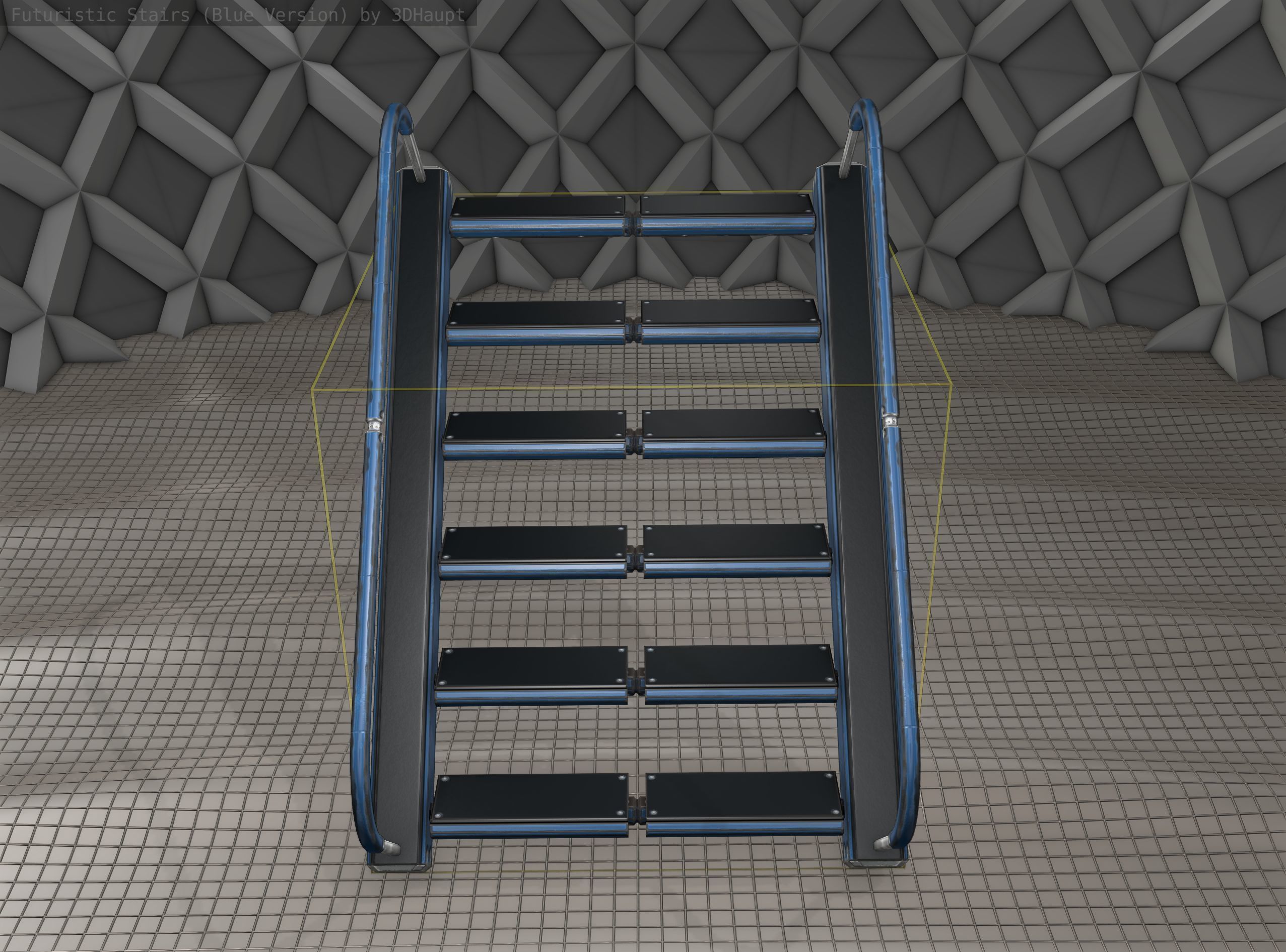 Sci-Fi Stairs - 12- Blue Version Low-poly 3D model_6