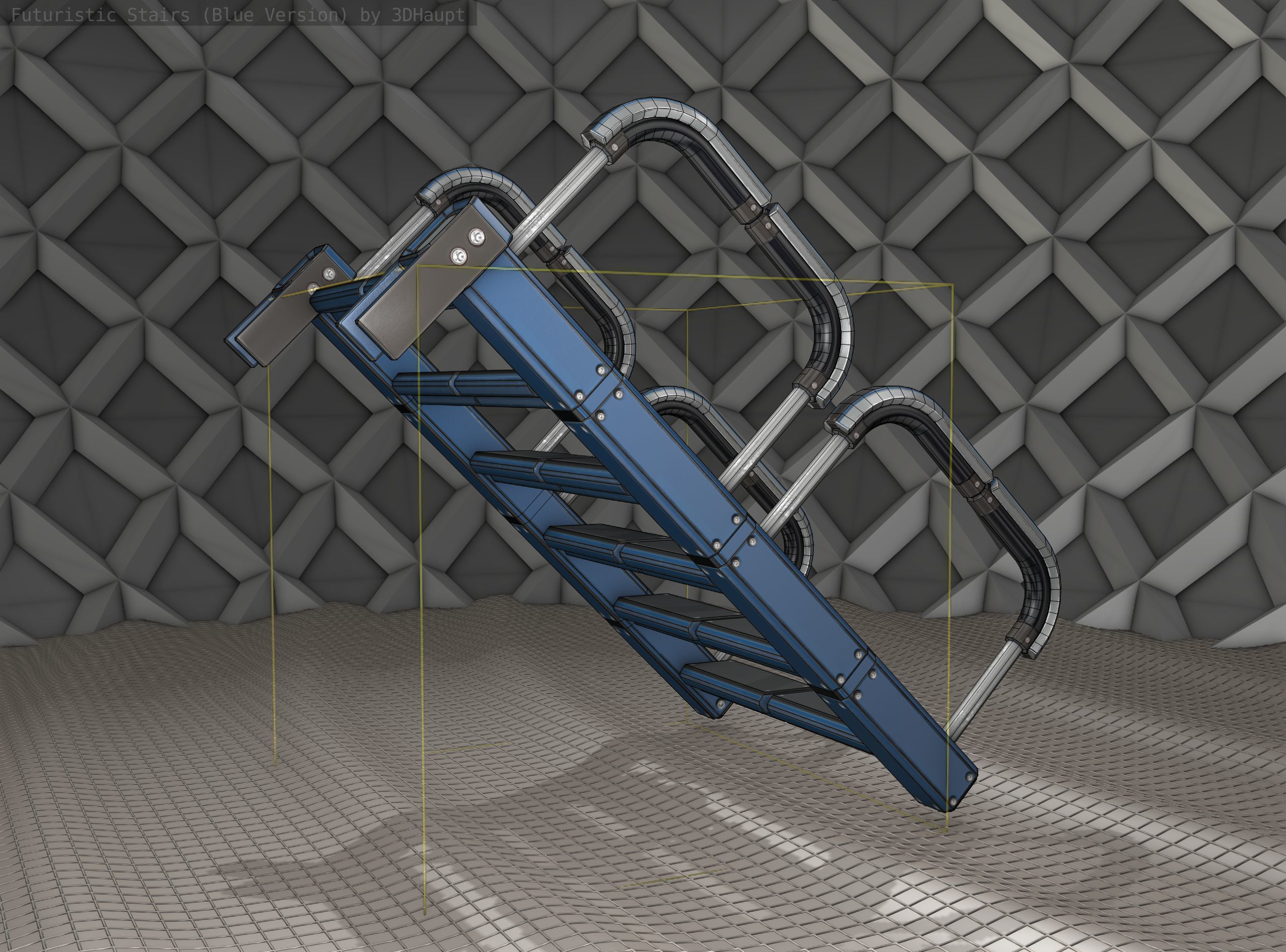 Sci-Fi Stairs - 26 - Blue Version Low-poly 3D model_11