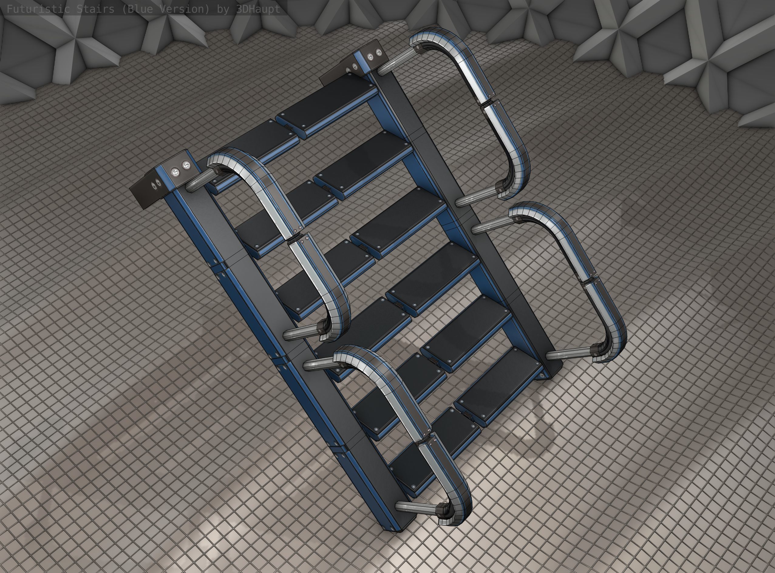 Sci-Fi Stairs - 26 - Blue Version Low-poly 3D model_18