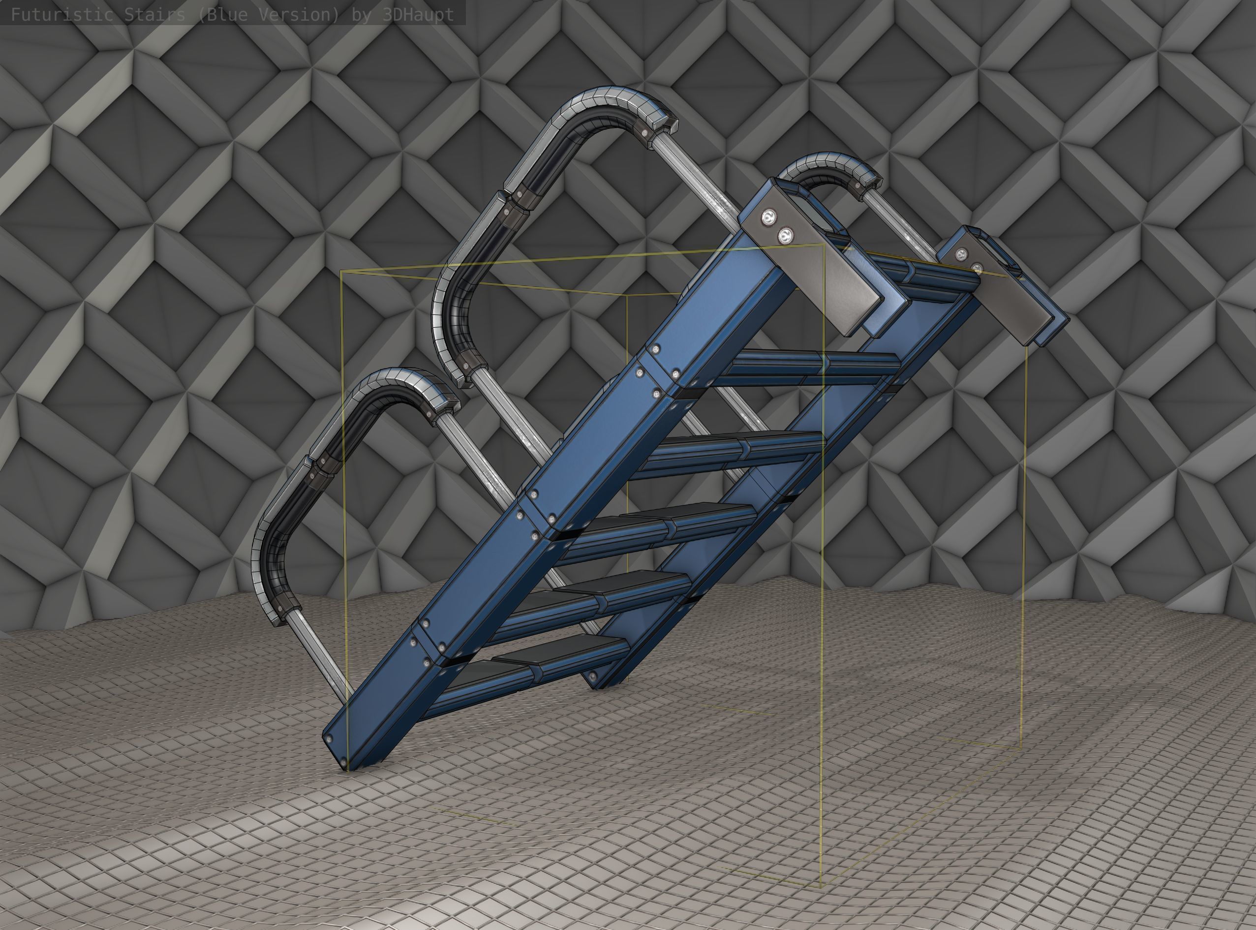 Sci-Fi Stairs - 26 - Blue Version Low-poly 3D model_9