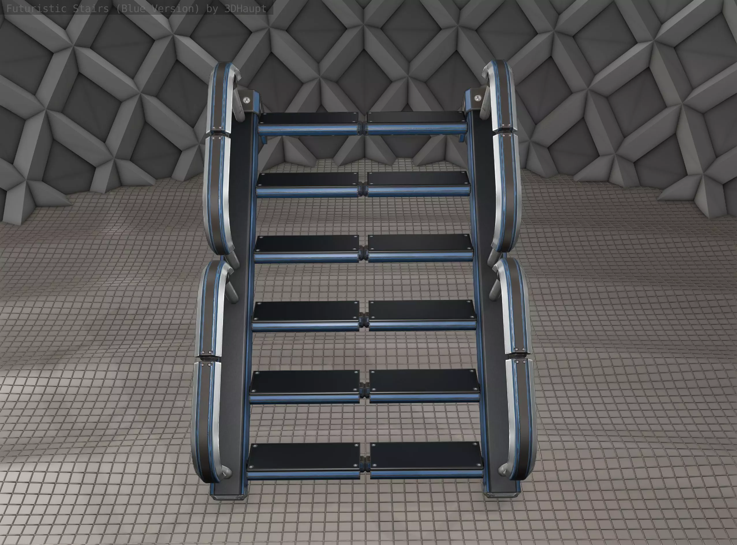 Sci-Fi Stairs - 26 - Blue Version Low-poly 3D model_0