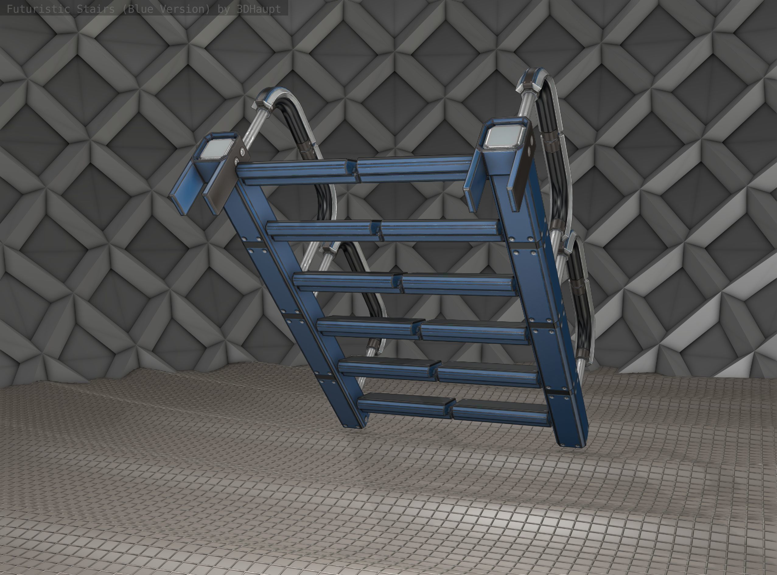 Sci-Fi Stairs - 26 - Blue Version Low-poly 3D model_10