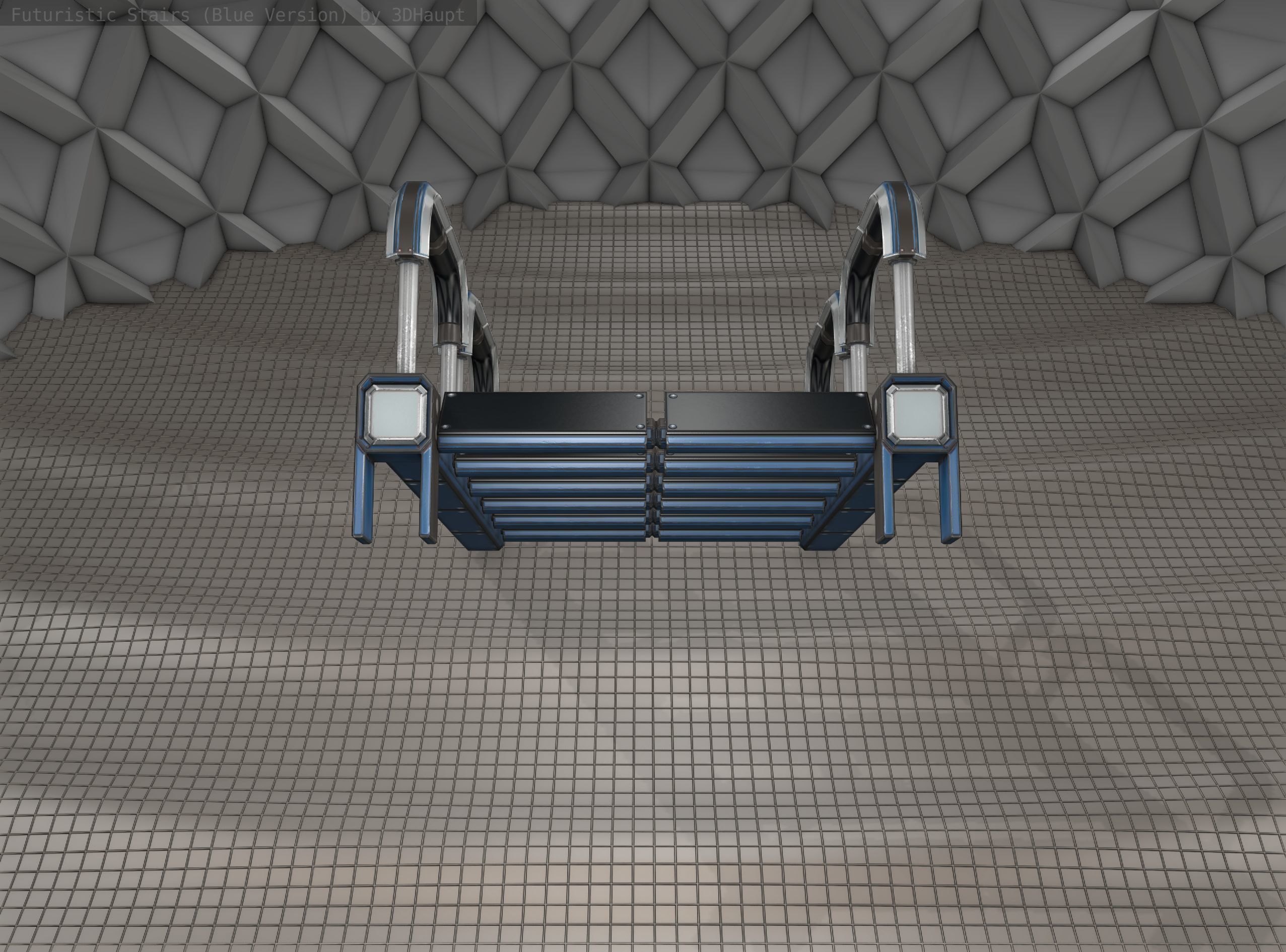 Sci-Fi Stairs - 26 - Blue Version Low-poly 3D model_3