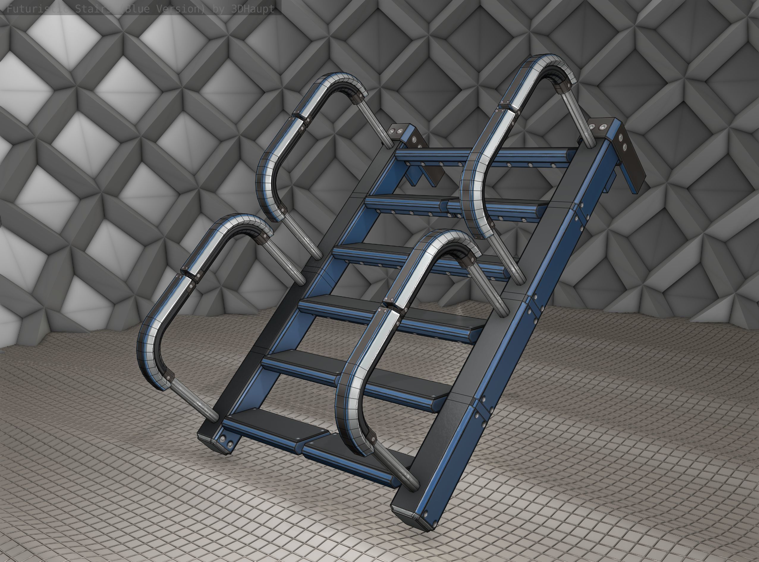 Sci-Fi Stairs - 26 - Blue Version Low-poly 3D model_22