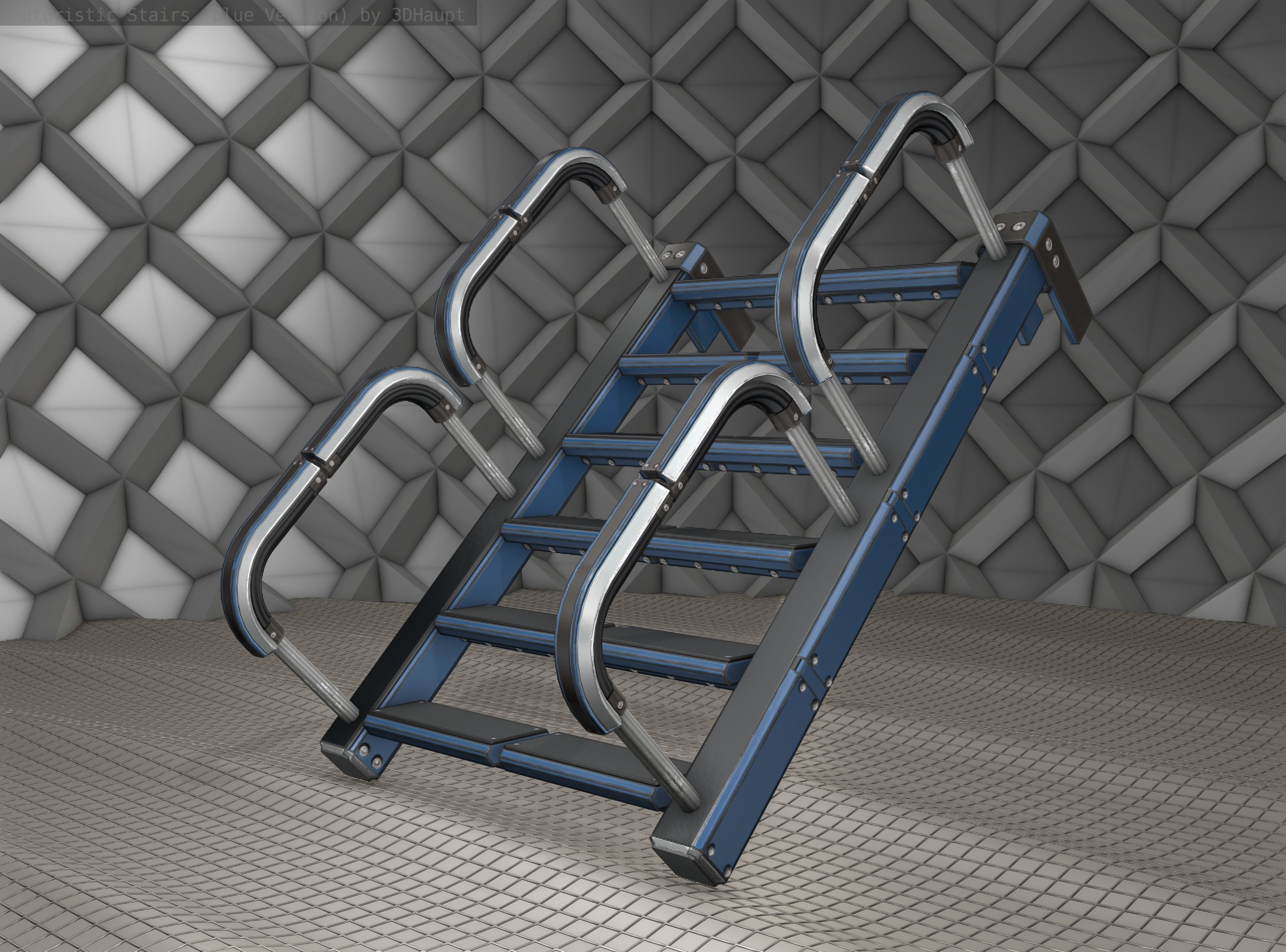 Sci-Fi Stairs - 26 - Blue Version Low-poly 3D model_8