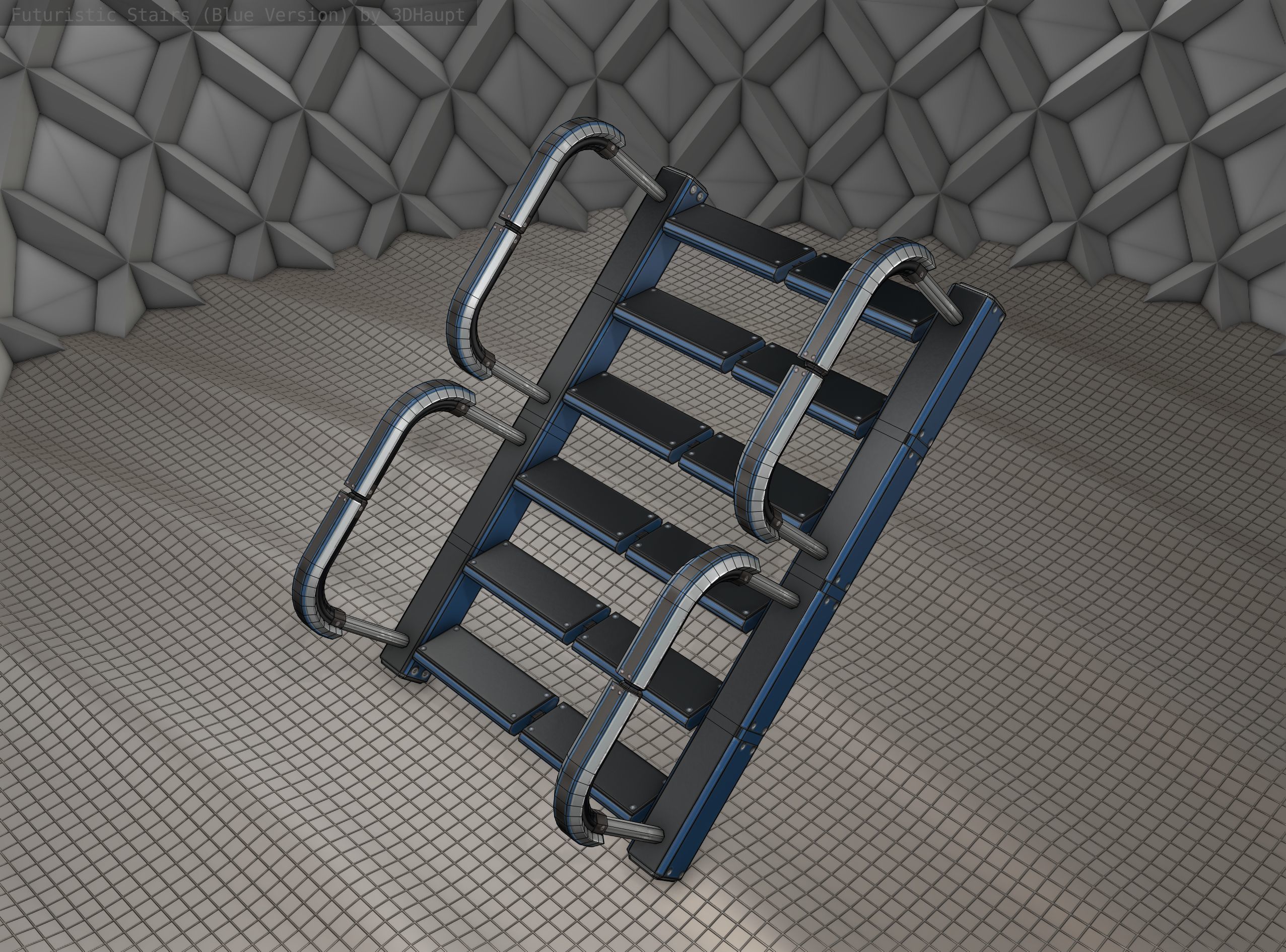 Sci-Fi Stairs - 26 - Blue Version Low-poly 3D model_24