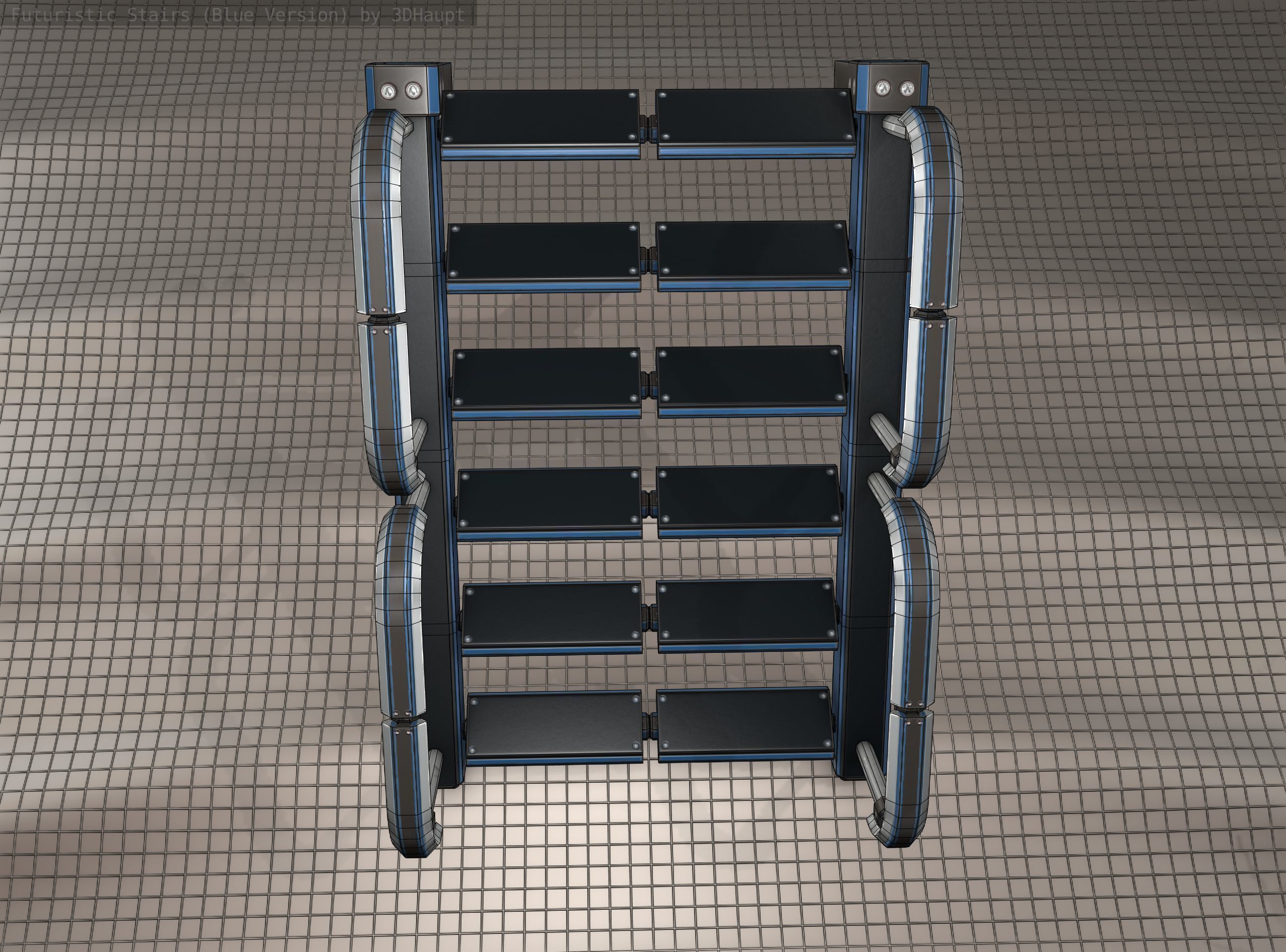 Sci-Fi Stairs - 26 - Blue Version Low-poly 3D model_14