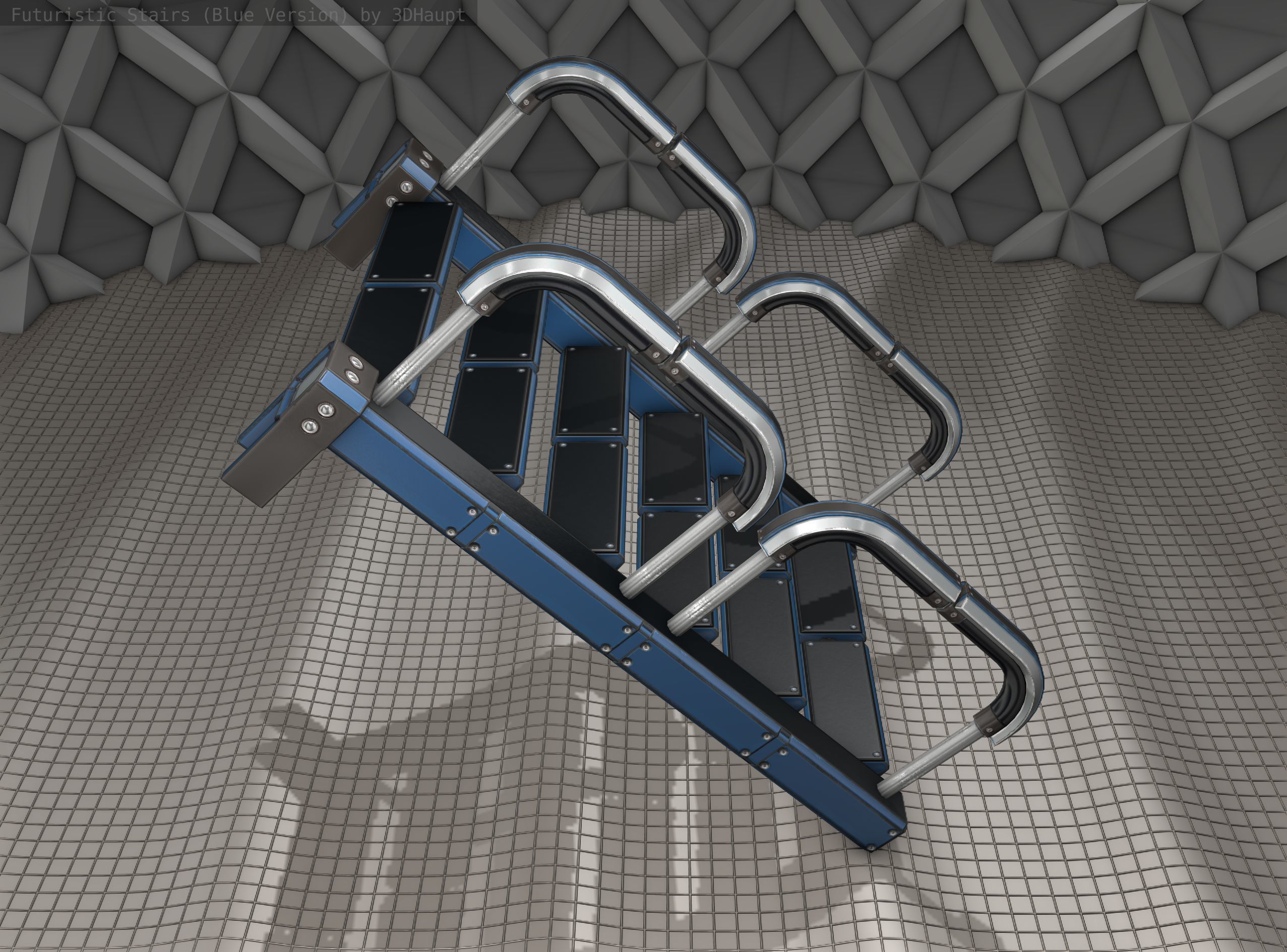 Sci-Fi Stairs - 26 - Blue Version Low-poly 3D model_5