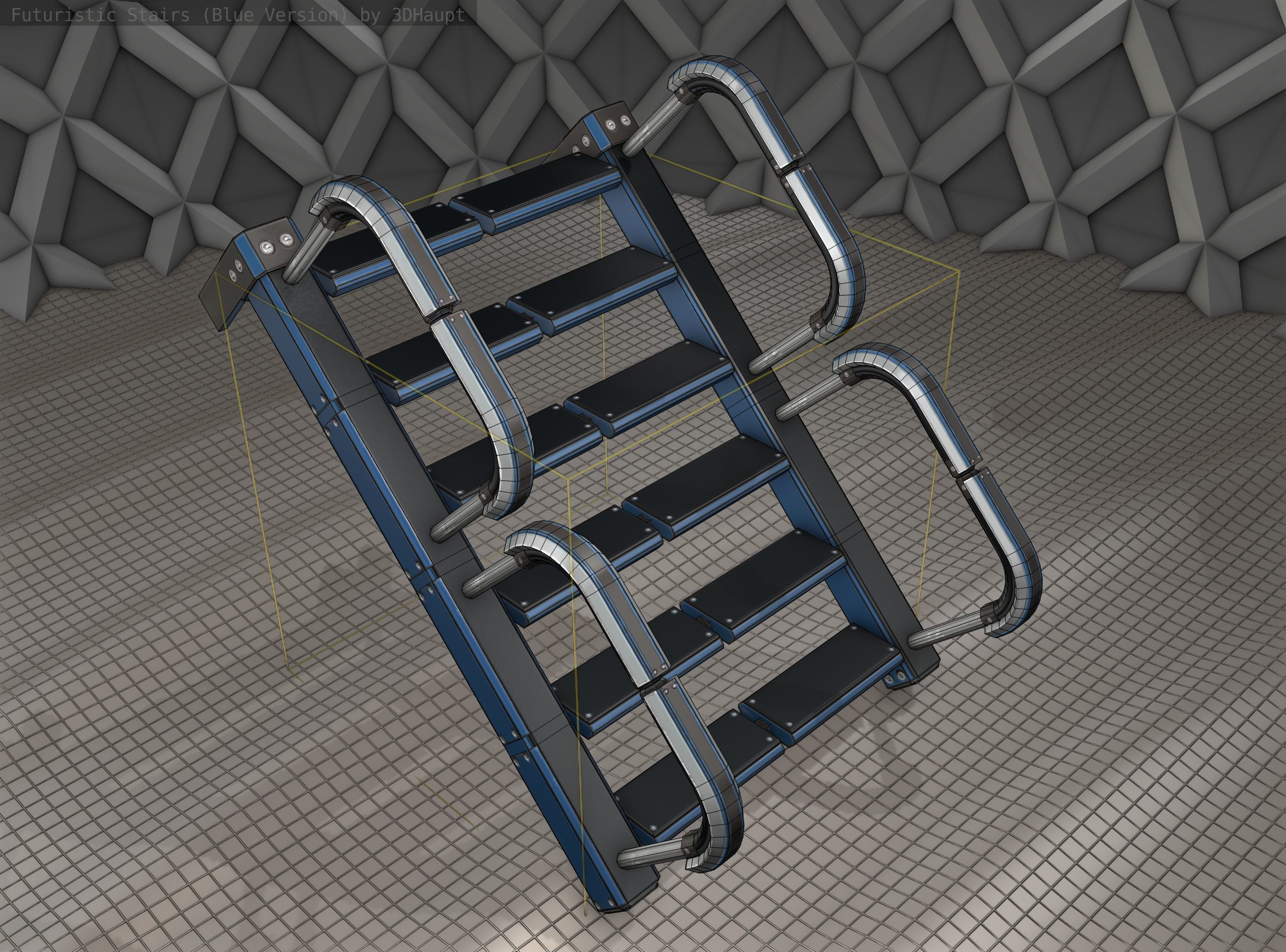 Sci-Fi Stairs - 26 - Blue Version Low-poly 3D model_6