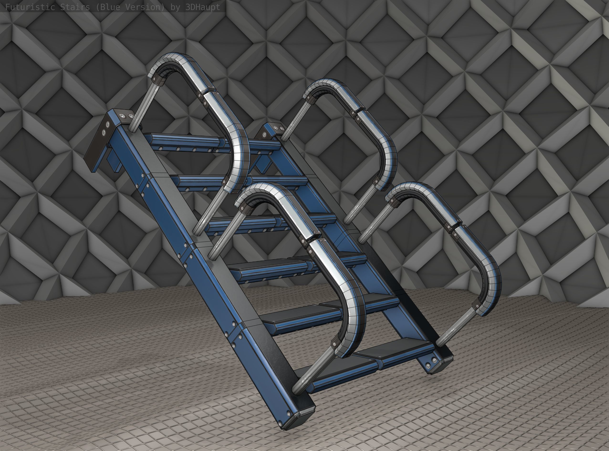 Sci-Fi Stairs - 26 - Blue Version Low-poly 3D model_12