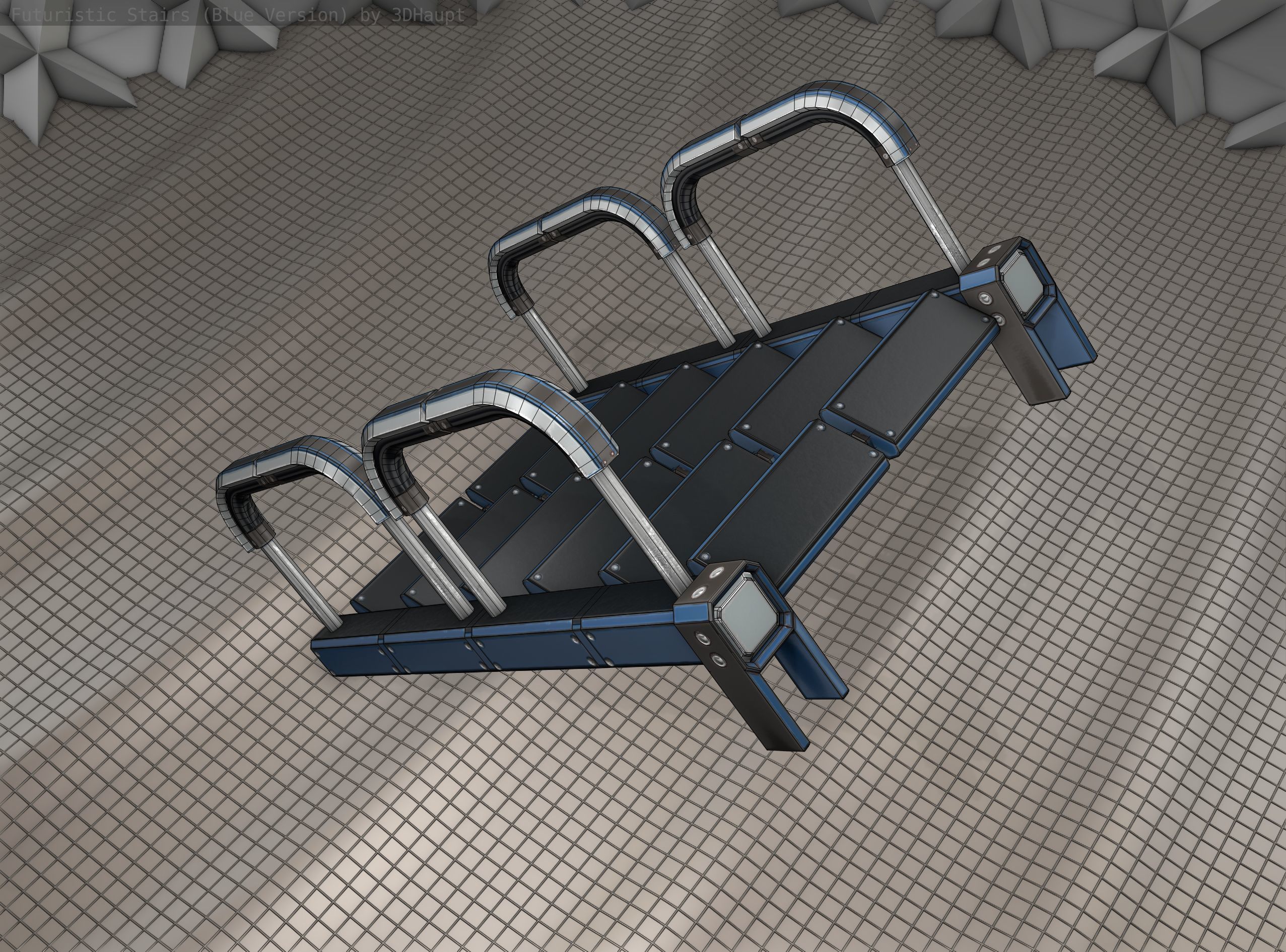 Sci-Fi Stairs - 26 - Blue Version Low-poly 3D model_16