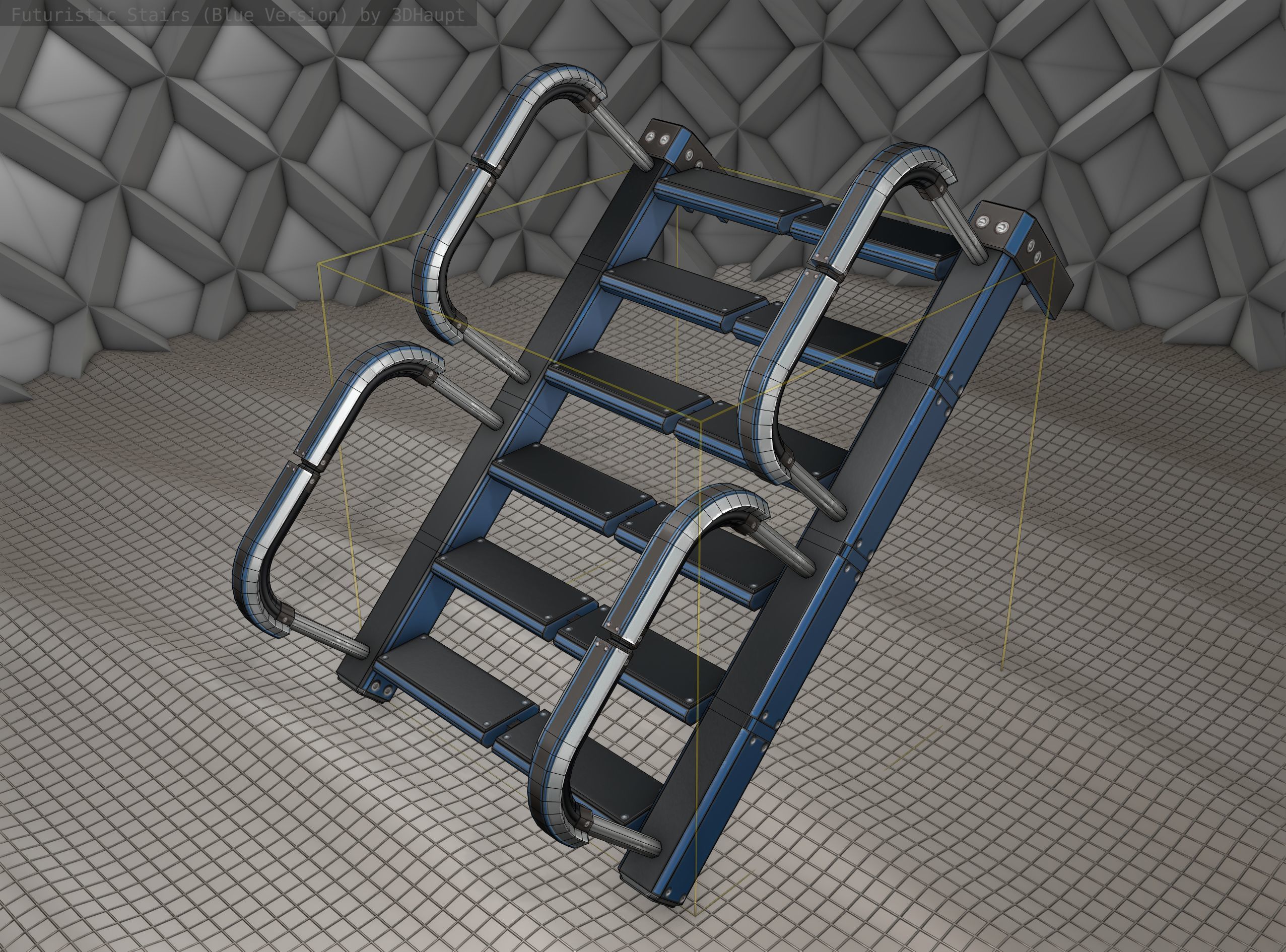 Sci-Fi Stairs - 26 - Blue Version Low-poly 3D model_7