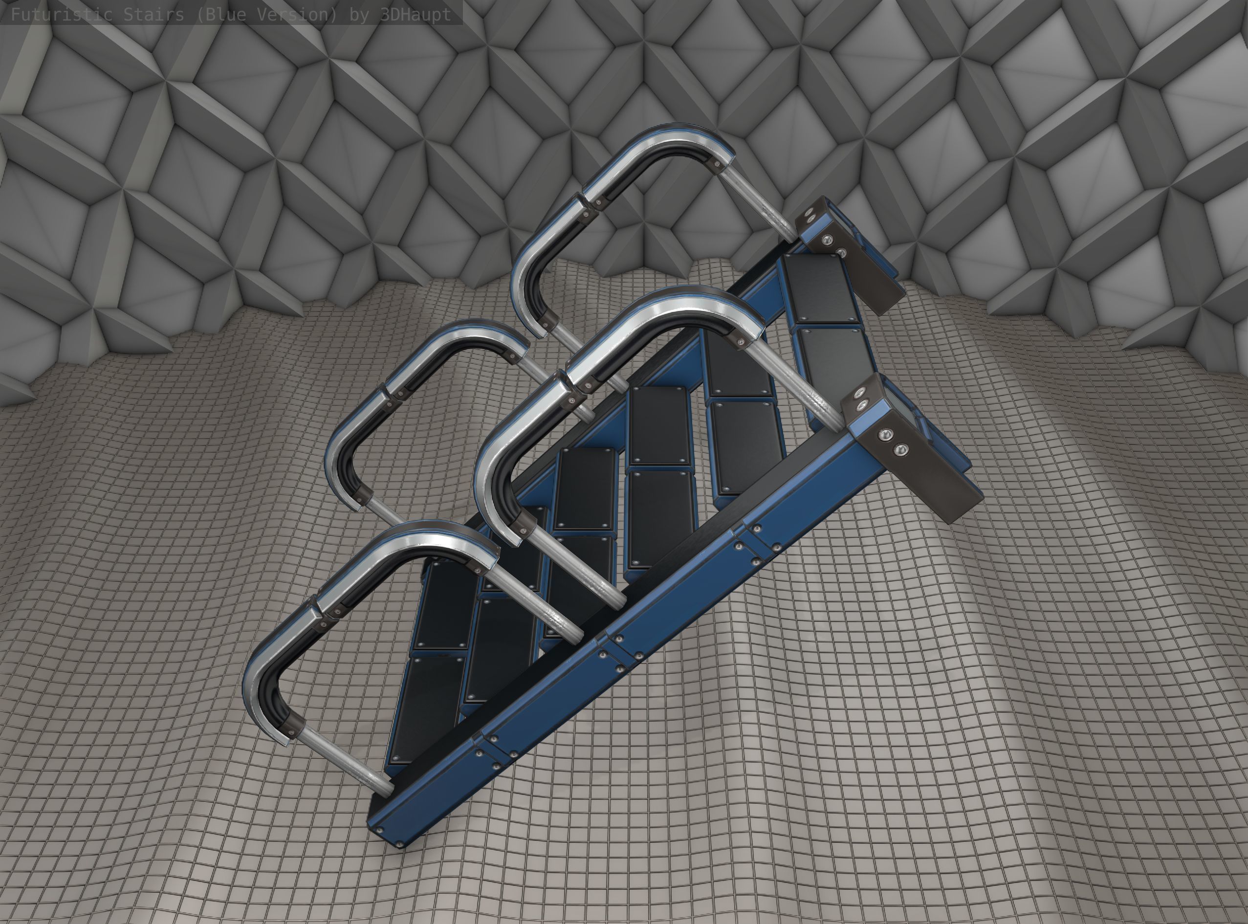 Sci-Fi Stairs - 26 - Blue Version Low-poly 3D model_1