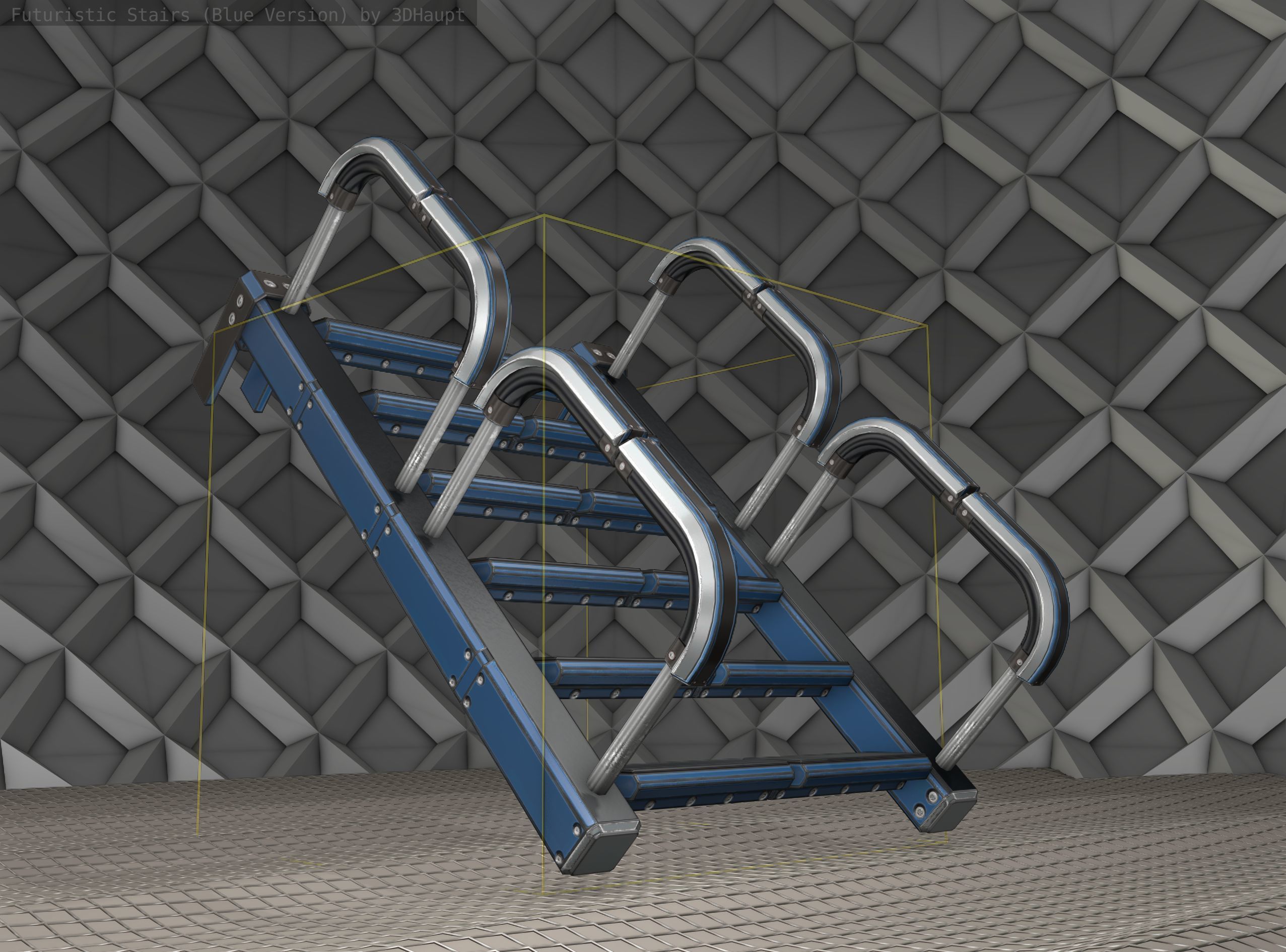 Sci-Fi Stairs - 26 - Blue Version Low-poly 3D model_21