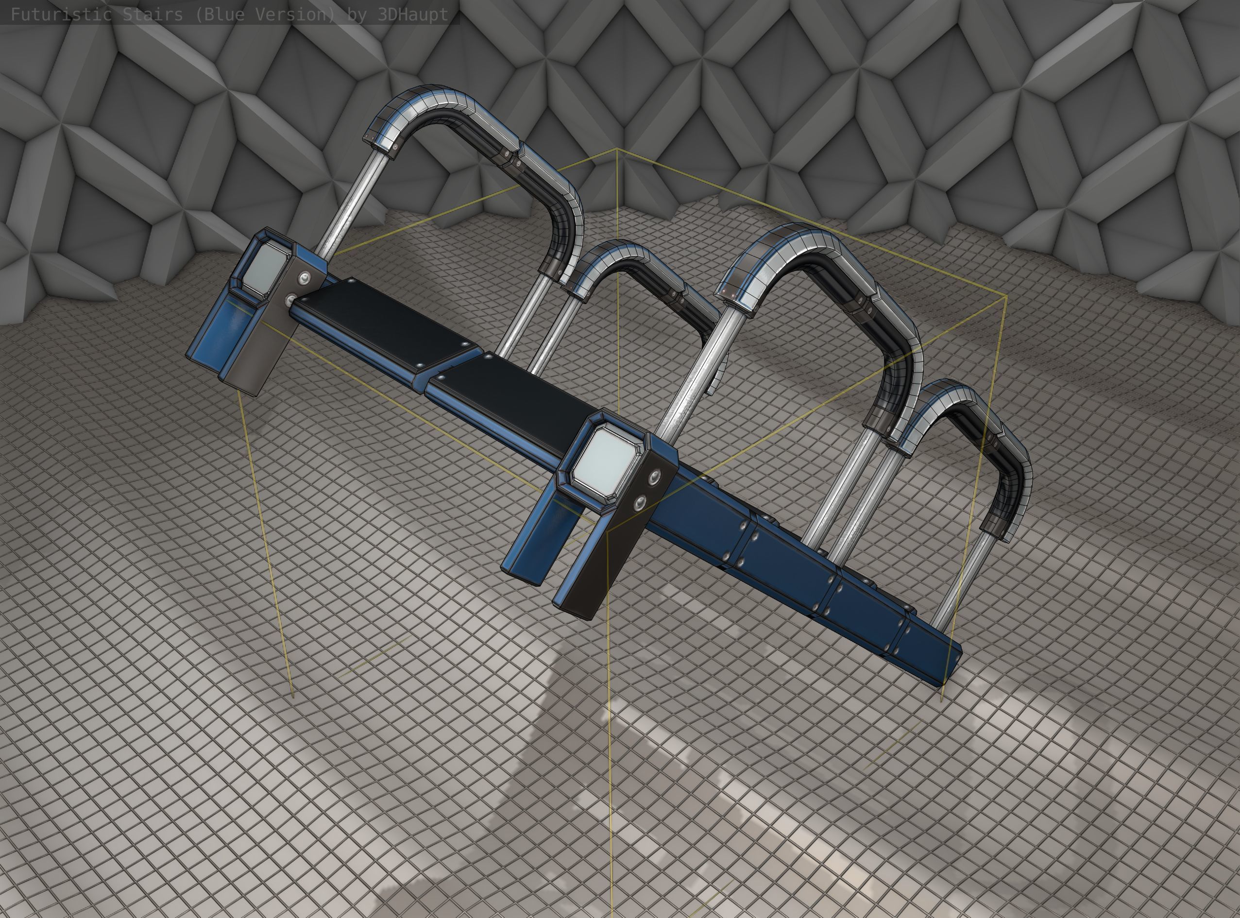 Sci-Fi Stairs - 26 - Blue Version Low-poly 3D model_4