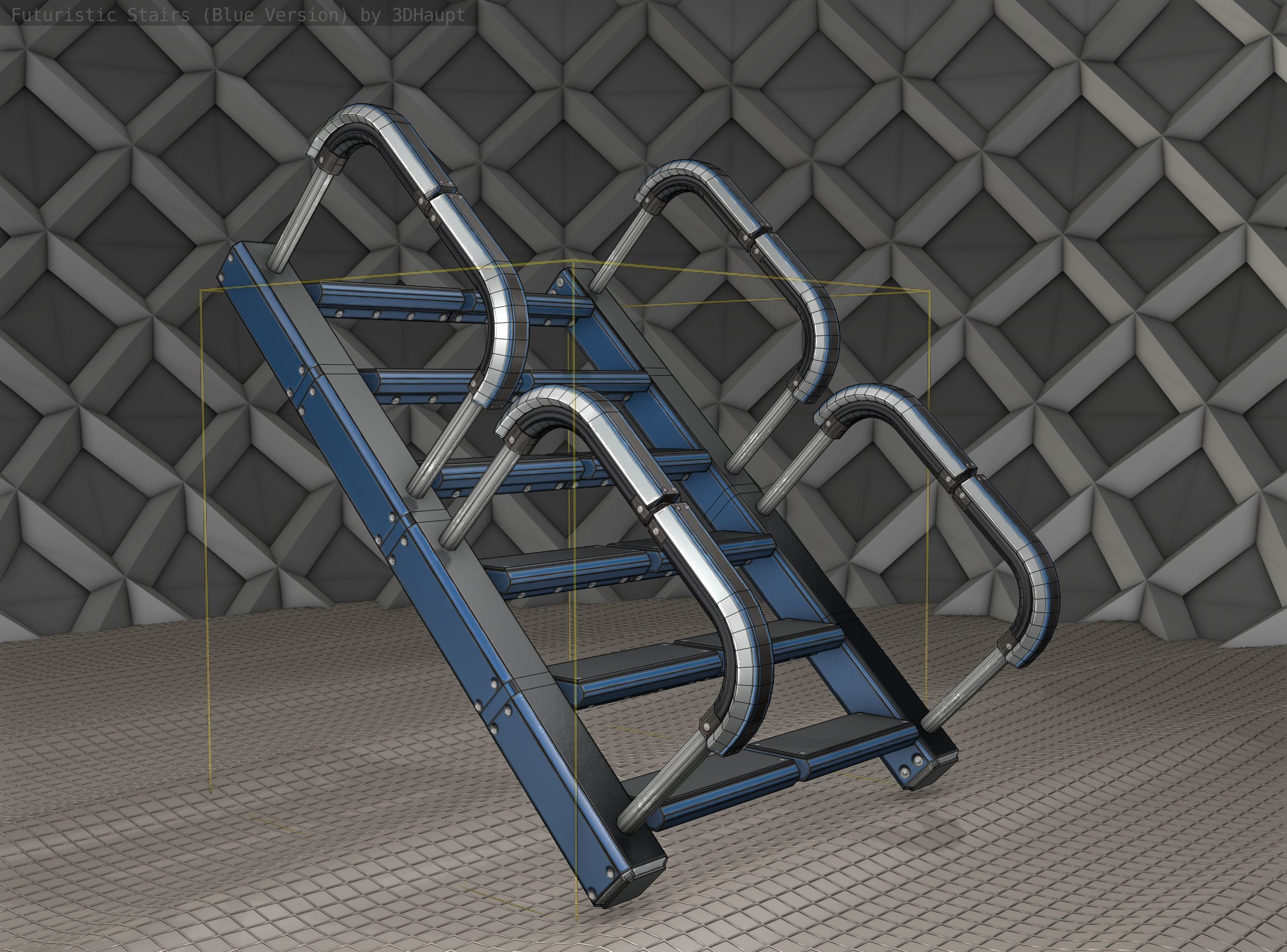 Sci-Fi Stairs - 27 - Blue Version Low-poly 3D model_12