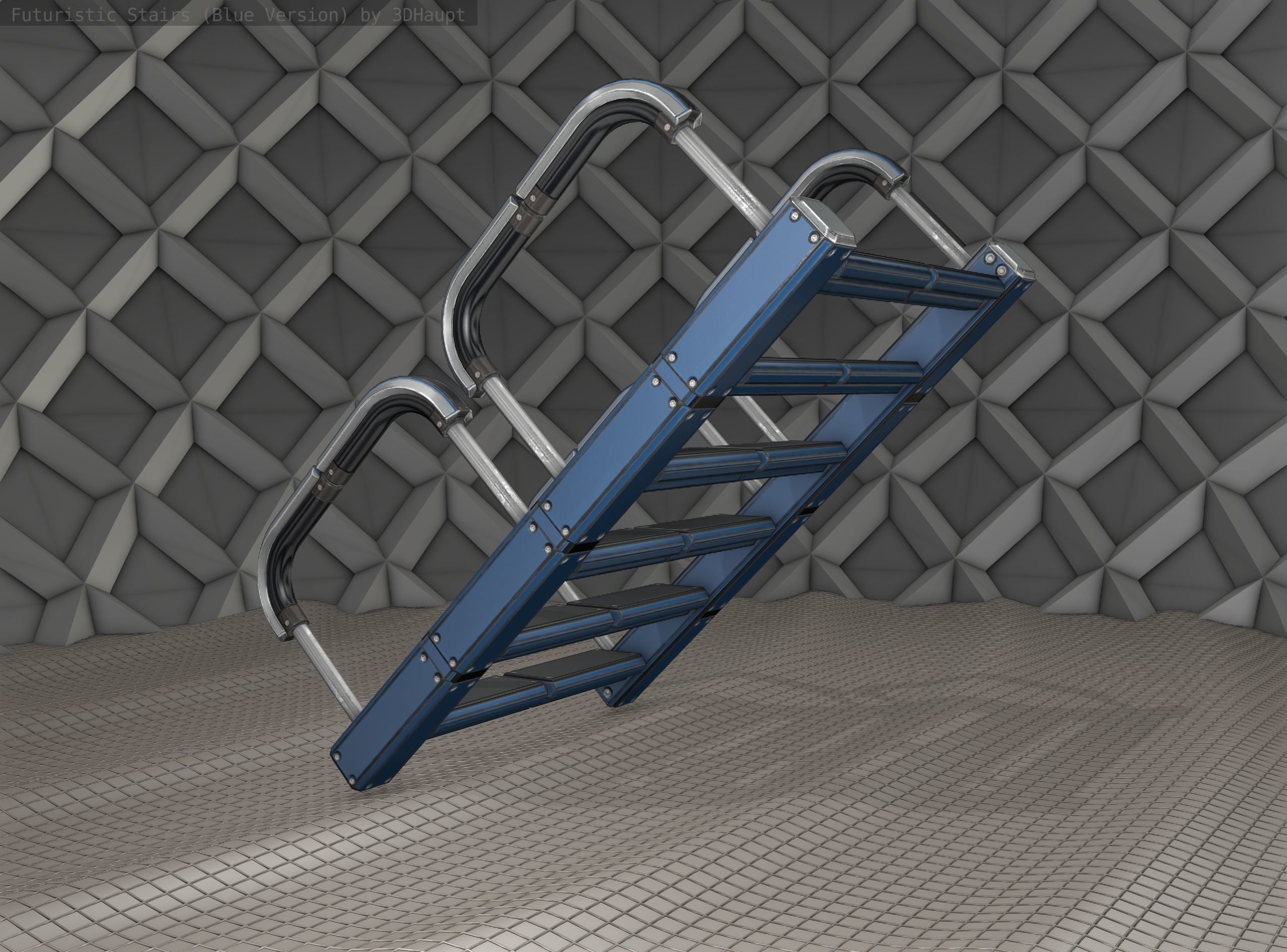 Sci-Fi Stairs - 27 - Blue Version Low-poly 3D model_9