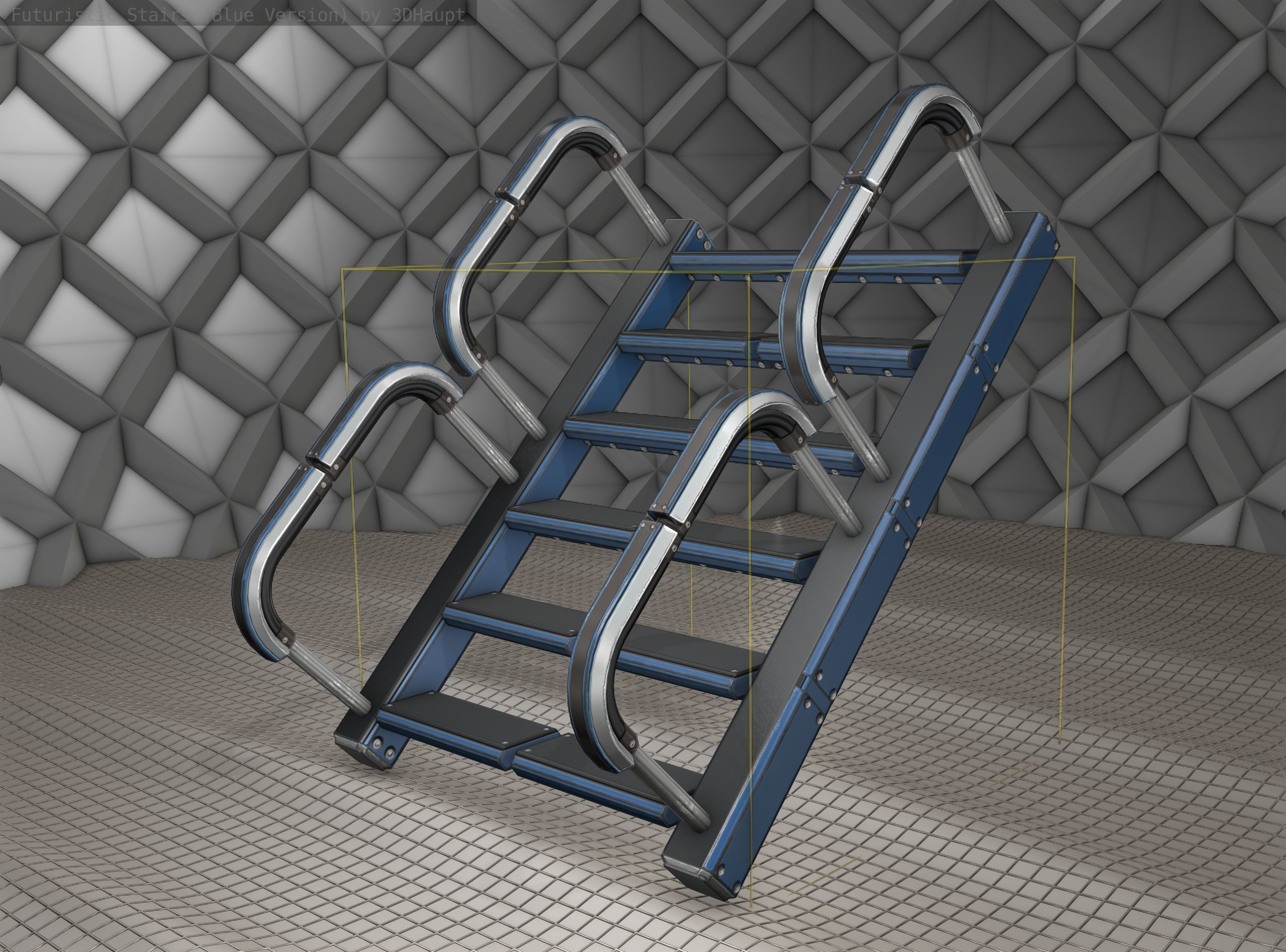 Sci-Fi Stairs - 27 - Blue Version Low-poly 3D model_22