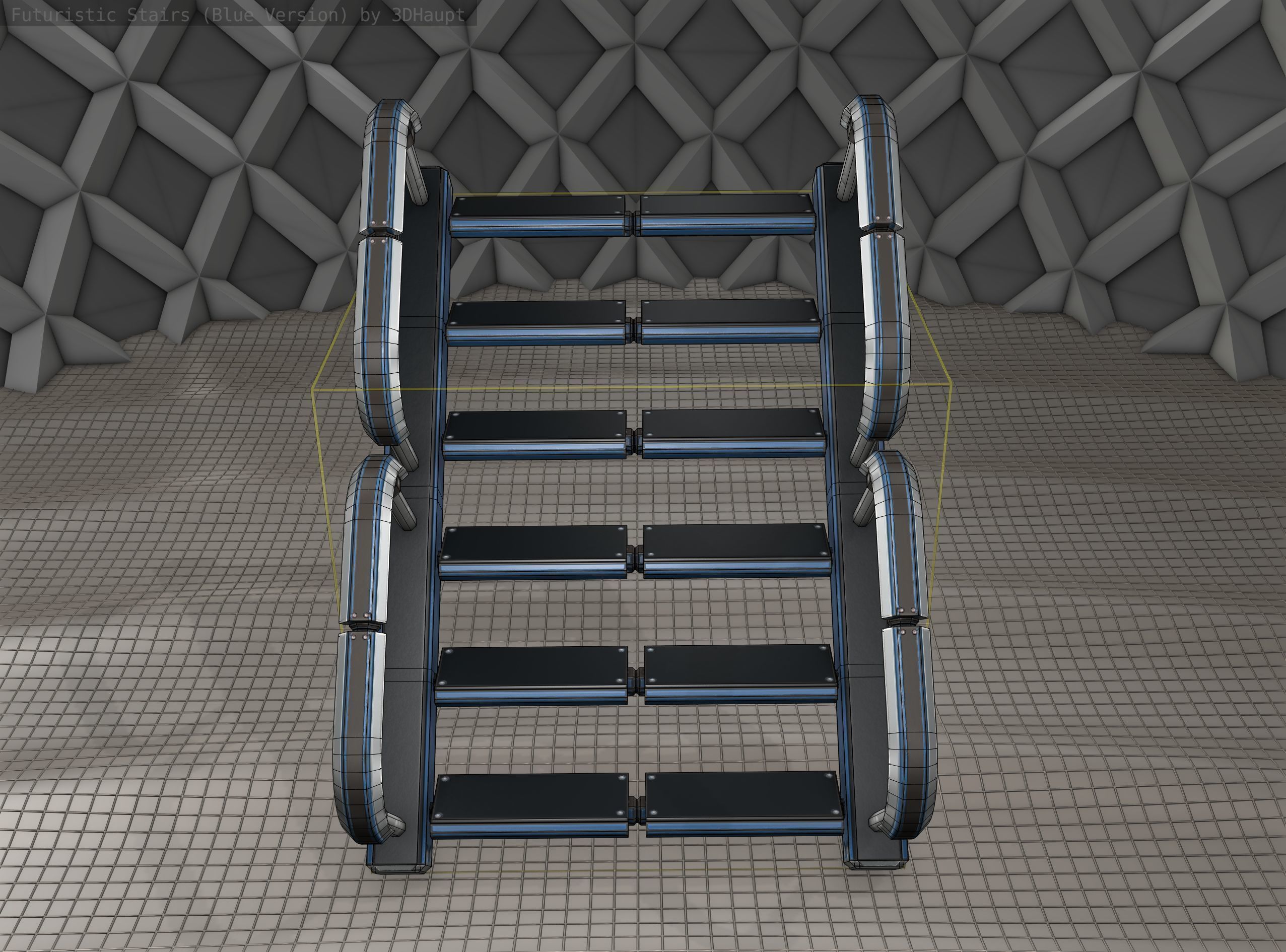 Sci-Fi Stairs - 27 - Blue Version Low-poly 3D model_6